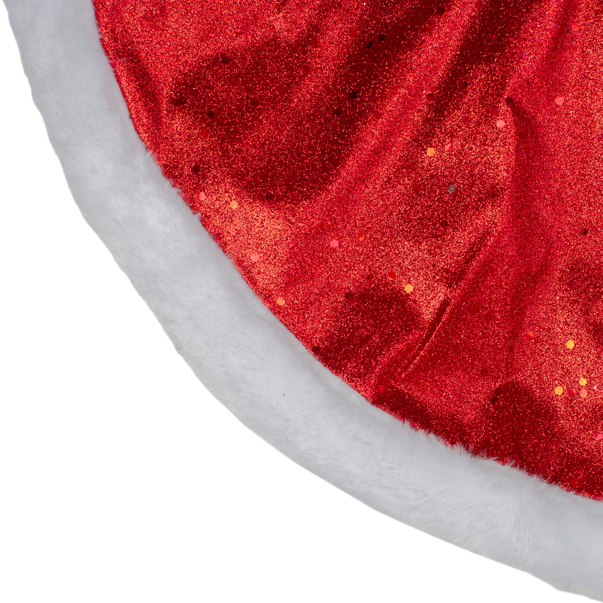 20" Glittery Red & White Faux Fur Trim Mini Tree Skirt