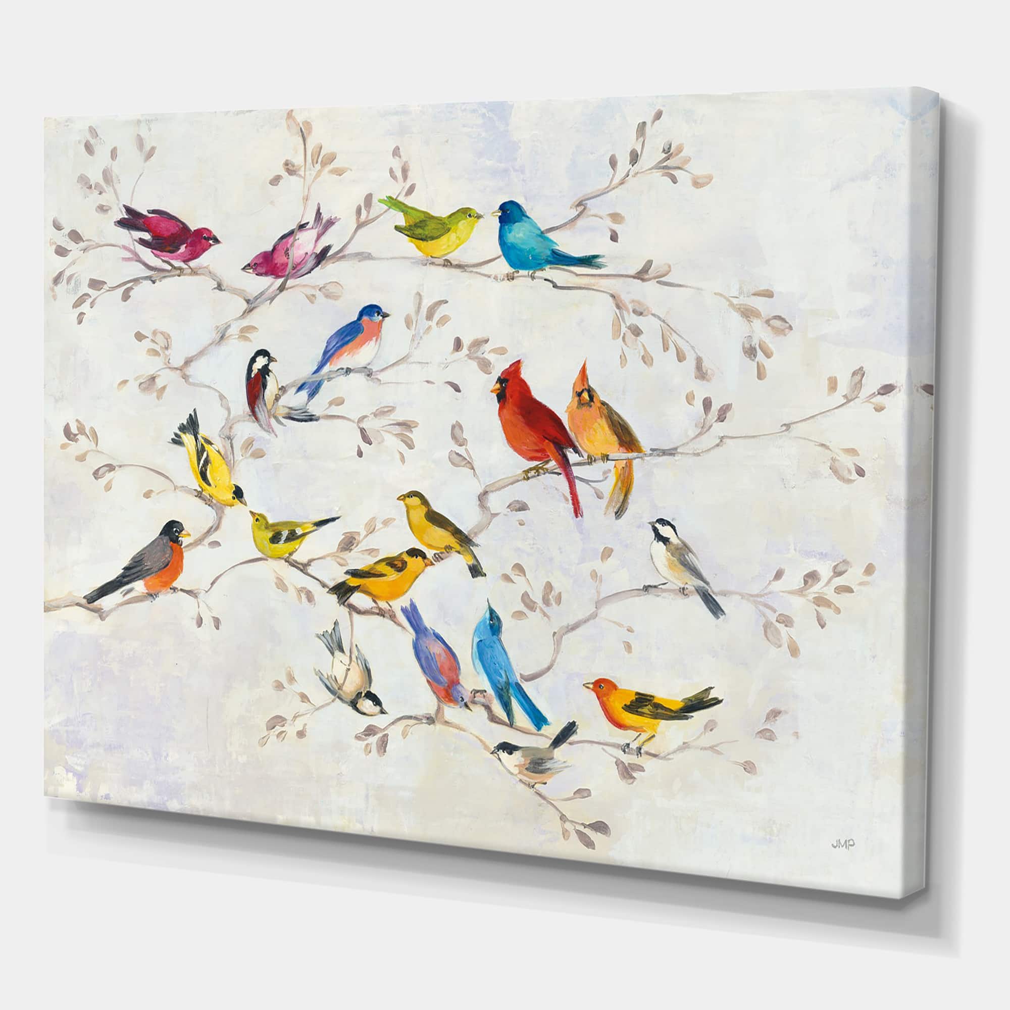 Designart - Multi-Color Bird on Tree - Modern Farmhouse Canvas Art