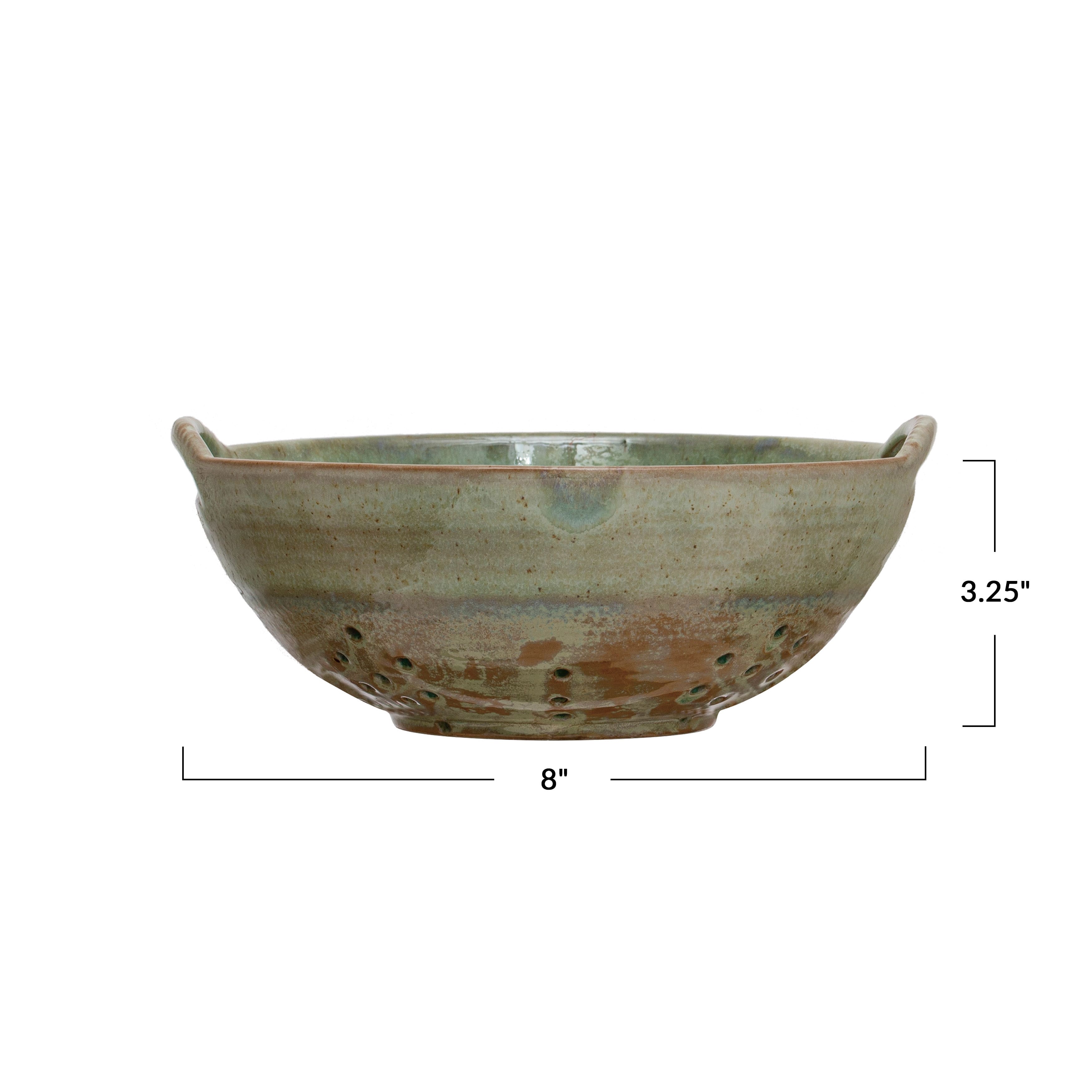 Aqua Reactive Glaze Stoneware Berry Bowl with Handles