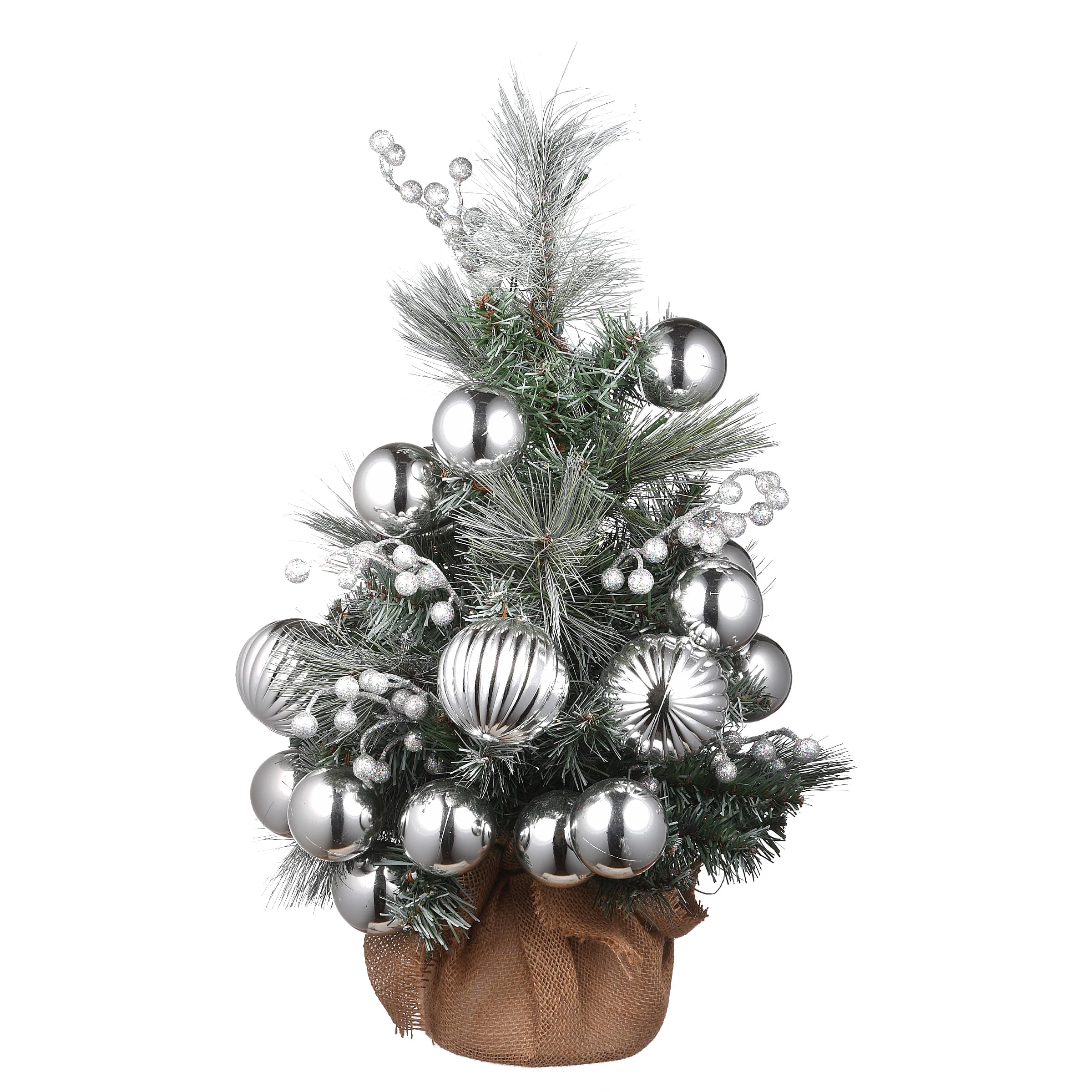 2ft. Pre-Lit Frosted Silver Pine Artificial Christmas Tree, Warm White LED Lights
