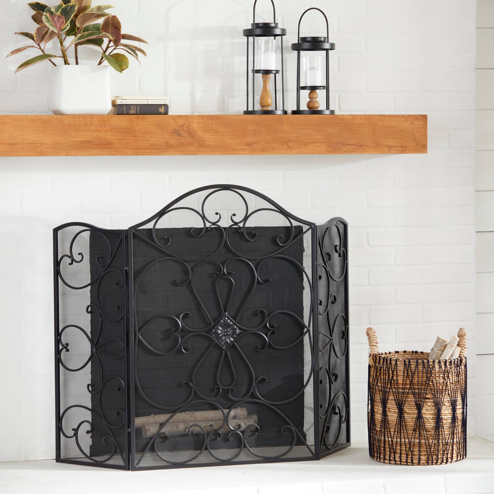Black Metal Traditional Fireplace Screen, 36" x 49" x 1"