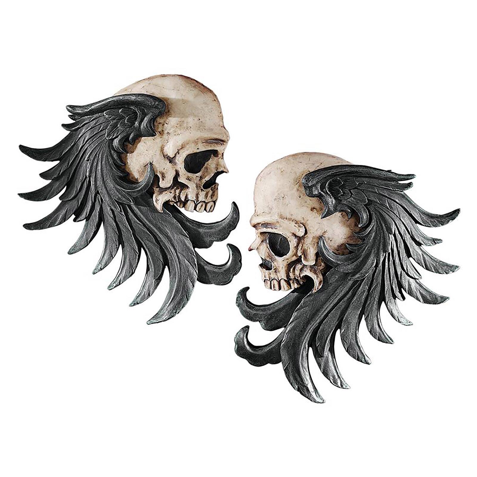 Design Toscano 9" Bad to the Bones Winged Skull Sentinel Wall Sculpture Set