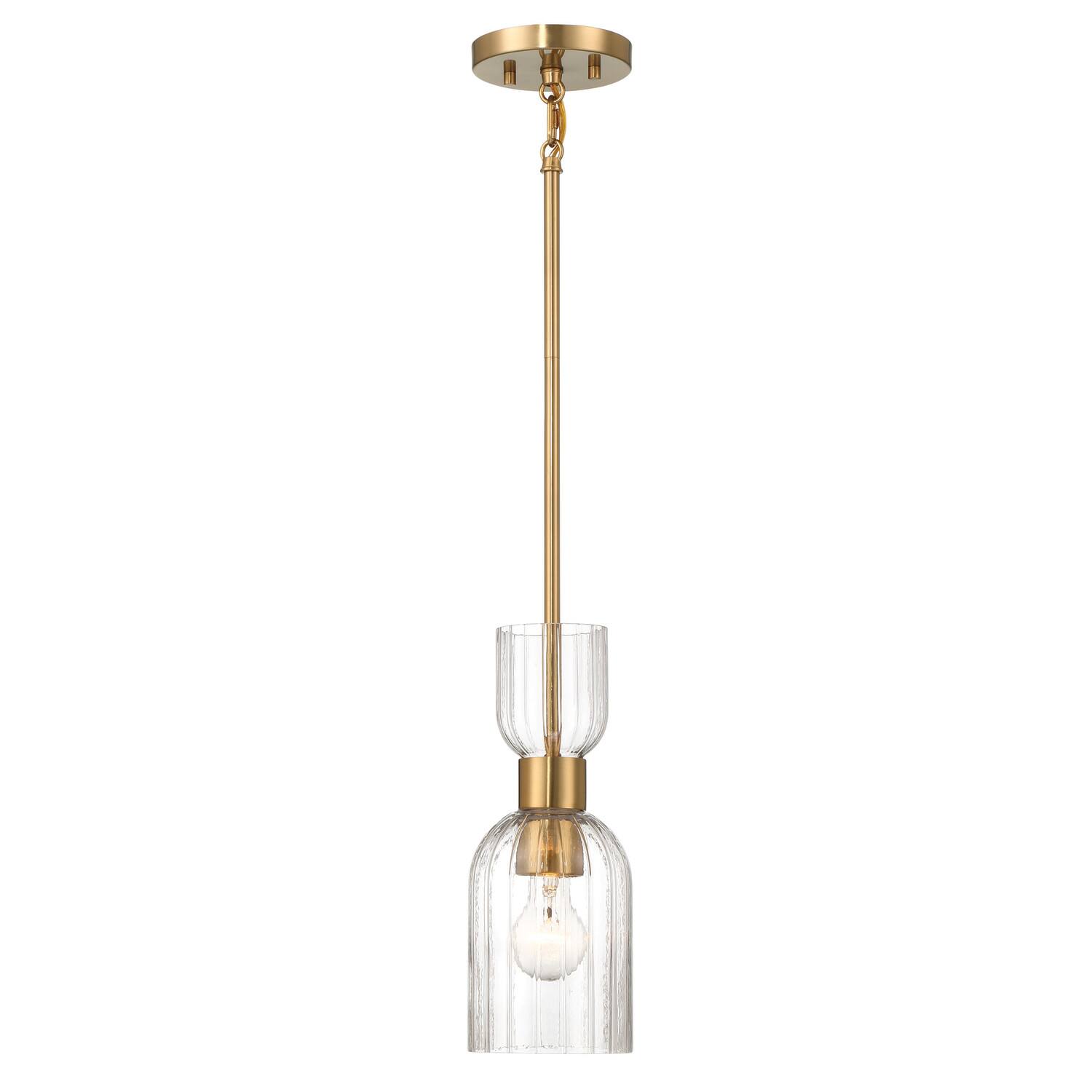 Hello Honey® Josephine Brushed Gold Mid-Century Modern Metal & Clear Ribbed Glass Ceiling Light