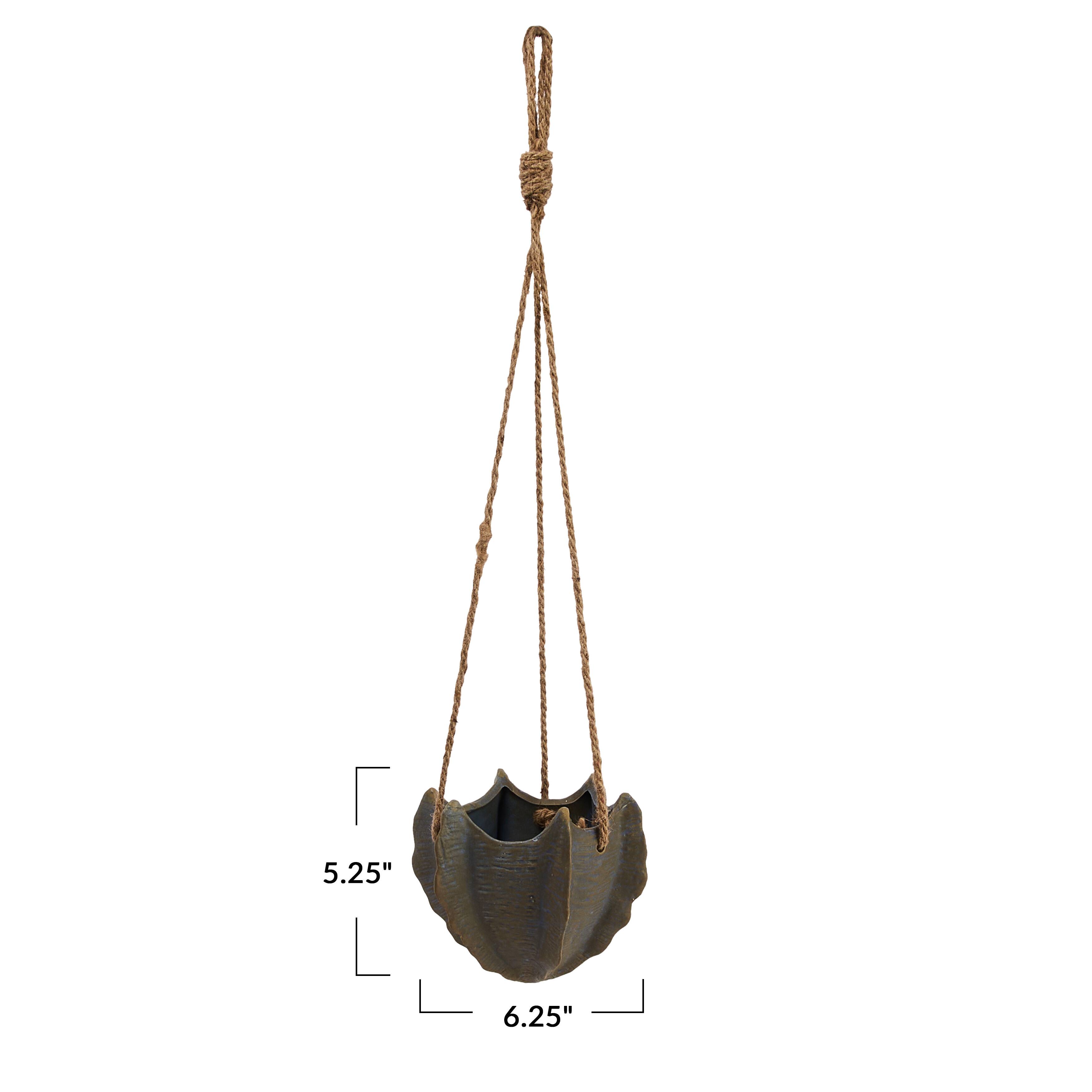 Hello Honey&#xAE; 6&#x22; Multicolor Hanging Stoneware Cactus Shaped Planter with Rope