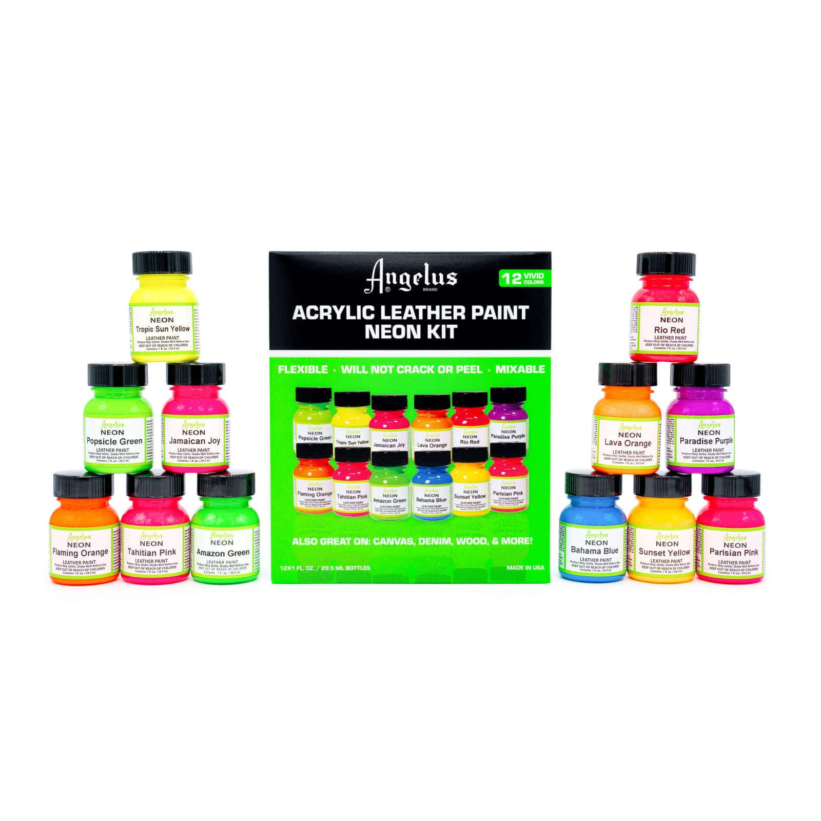 Angelus® 12 Color Neon Acrylic Leather Paint Kit