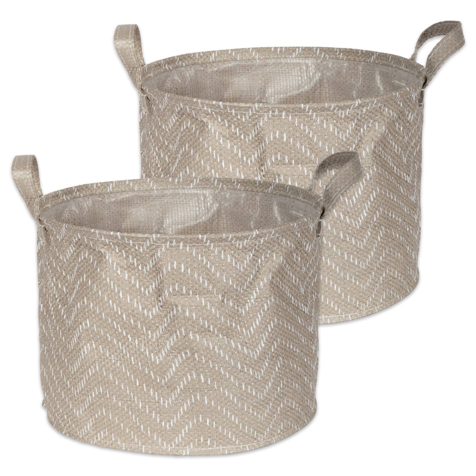 DII® Medium Round Stone & Cream Tribal Chevron PE-Coated Woven Paper Laundry Bin, 2ct. 