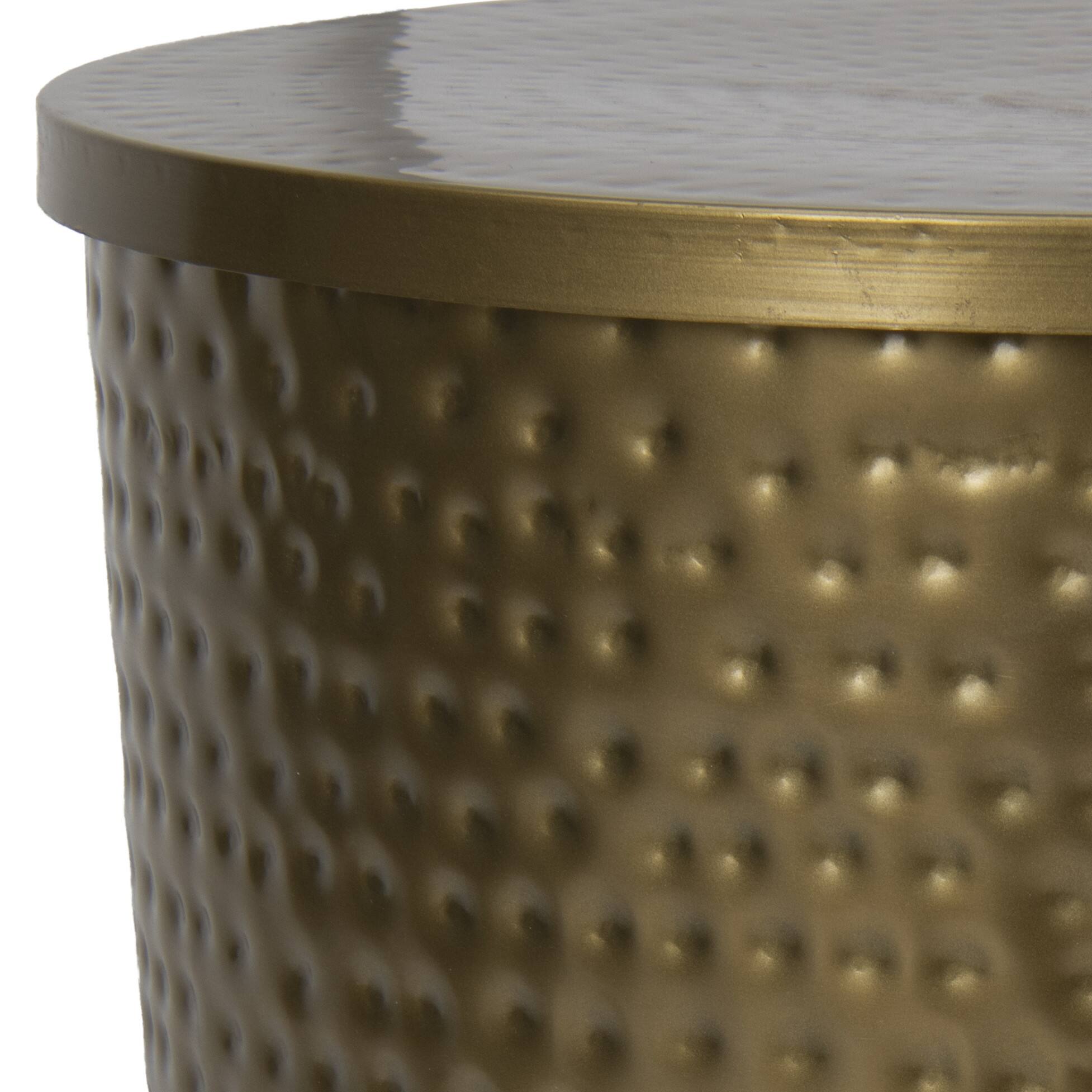 Hello Honey® 17" Gold Boho Hammered Metal Drum Table or Planter with Lid