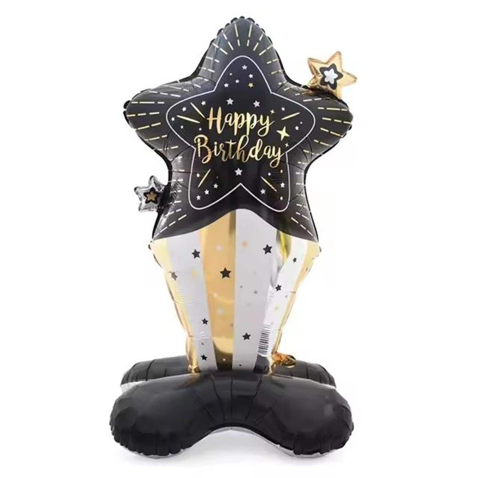 Wizardi Black & Gold Star Happy Birthday Standing Foil Balloon Decoration