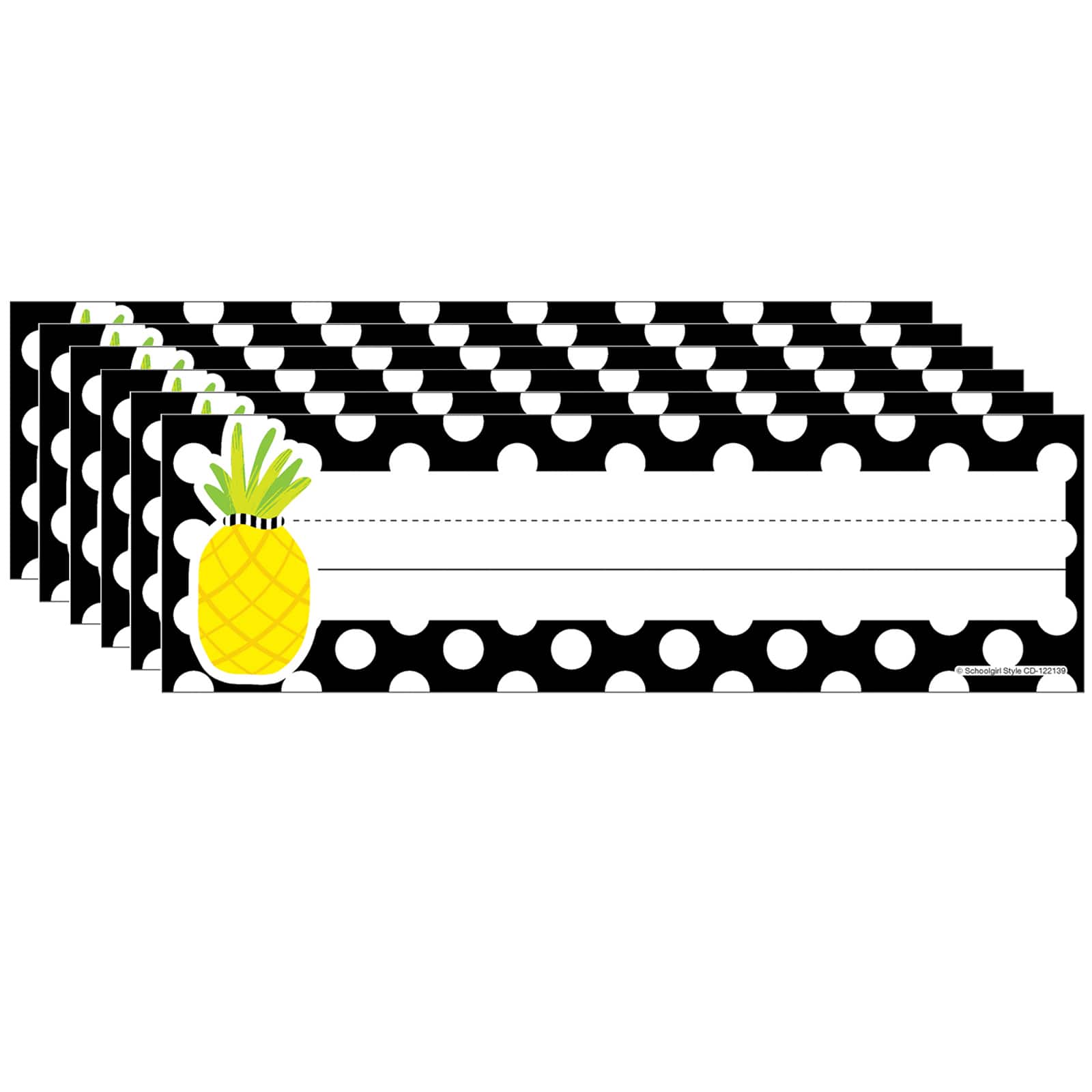Schoolgirl Style&#x2122; Simply Stylish Tropical Pineapple Polka Dot Nameplates, 6 Packs of 36