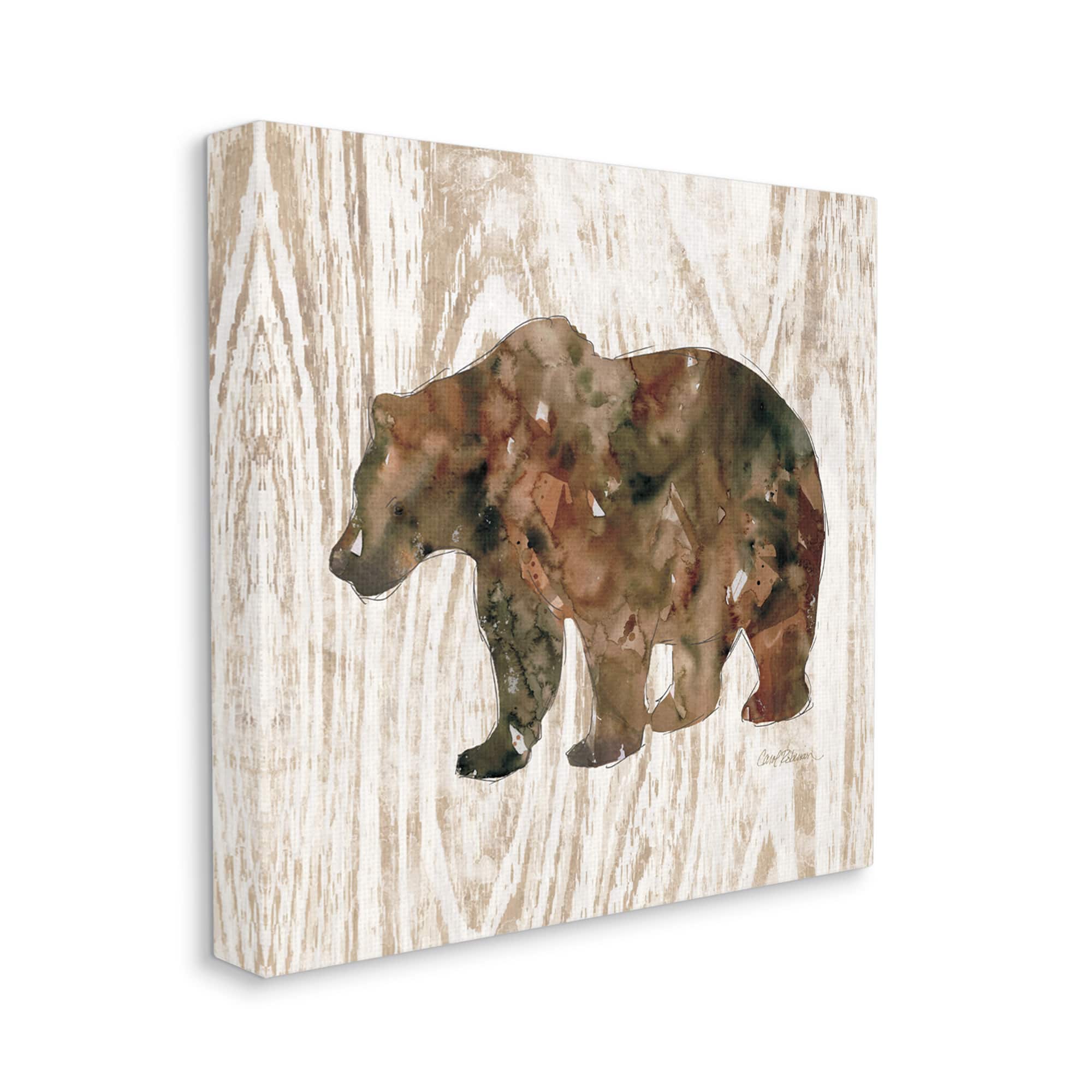 Stupell Industries Forest Bear Watercolor Silhouette Rustic Grain Pattern Canvas Wall Art