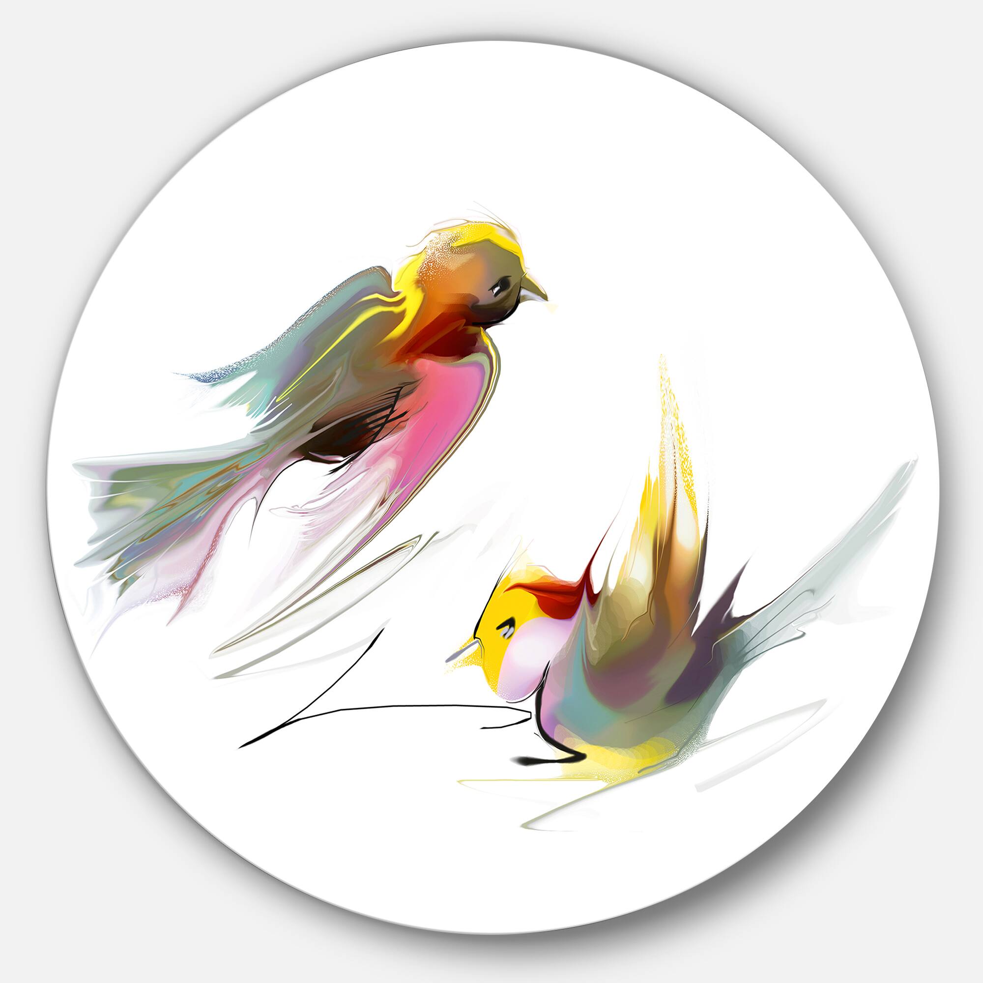 Designart - Flying Birds Illustration' Disc Large Animal Metal Circle Wall Art
