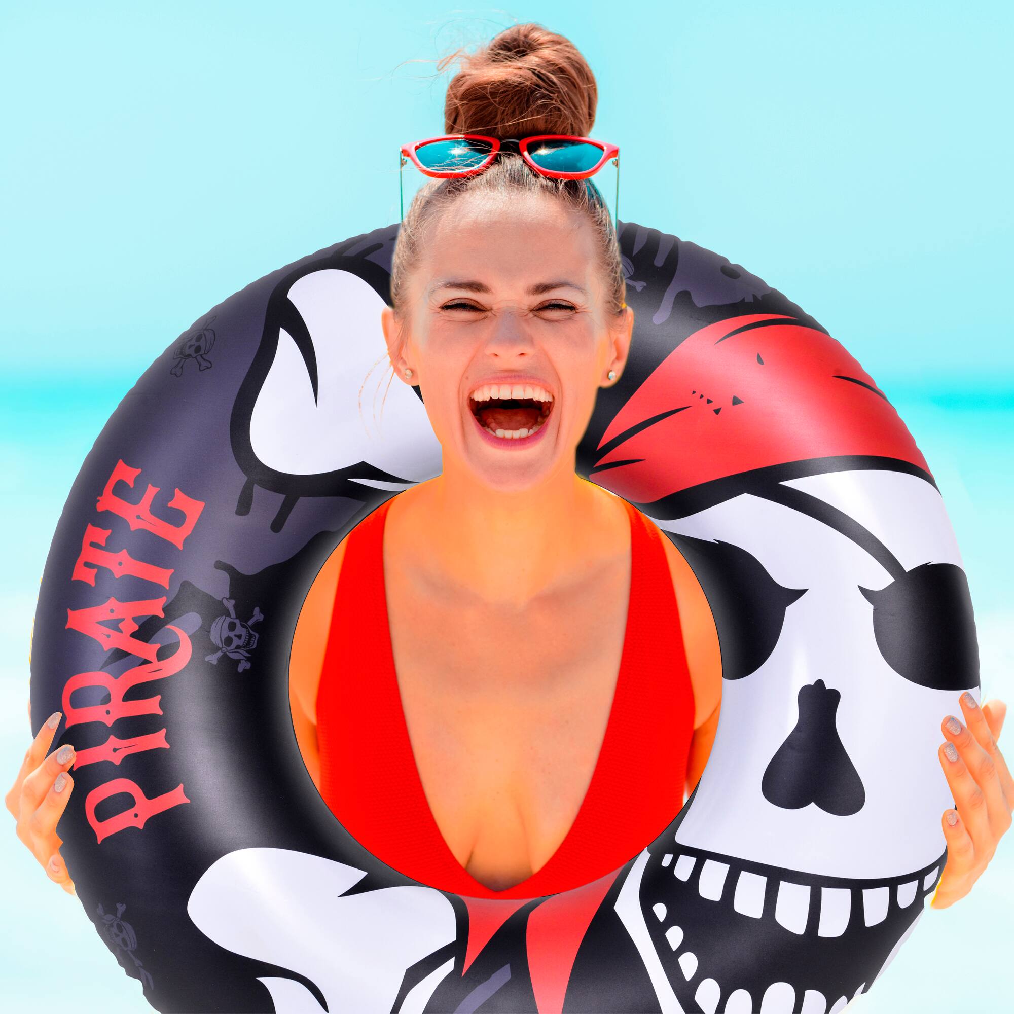 45&#x22; Black Pirate Inflatable Inner Tube Pool Float
