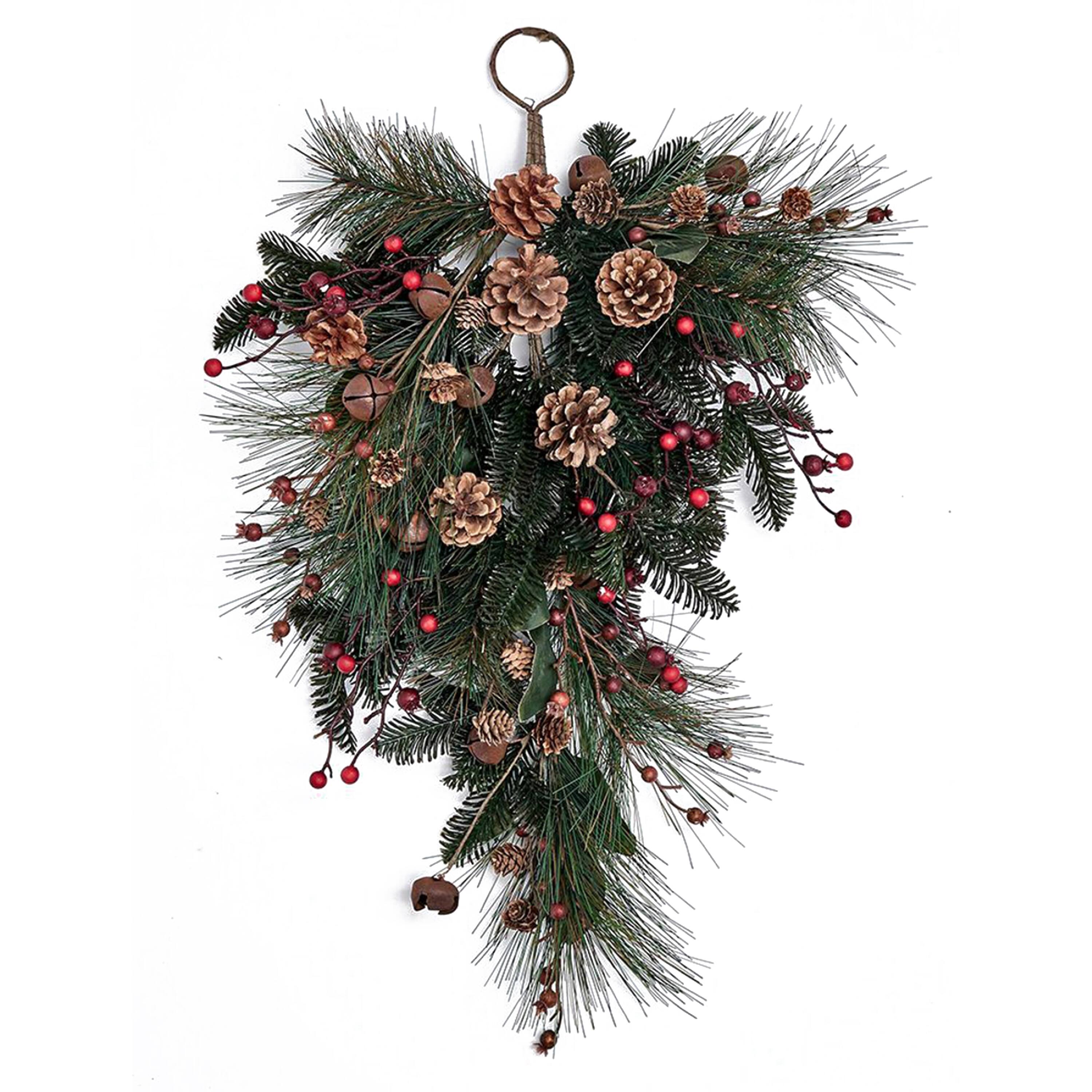27" Jingle Bell Pine Berry Teardrop Christmas Swag