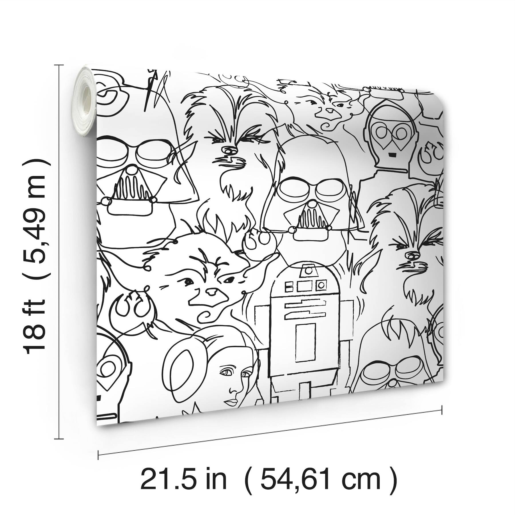 RoomMates Black Star Wars Saga Line Sketches Peel and Stick Wallpaper
