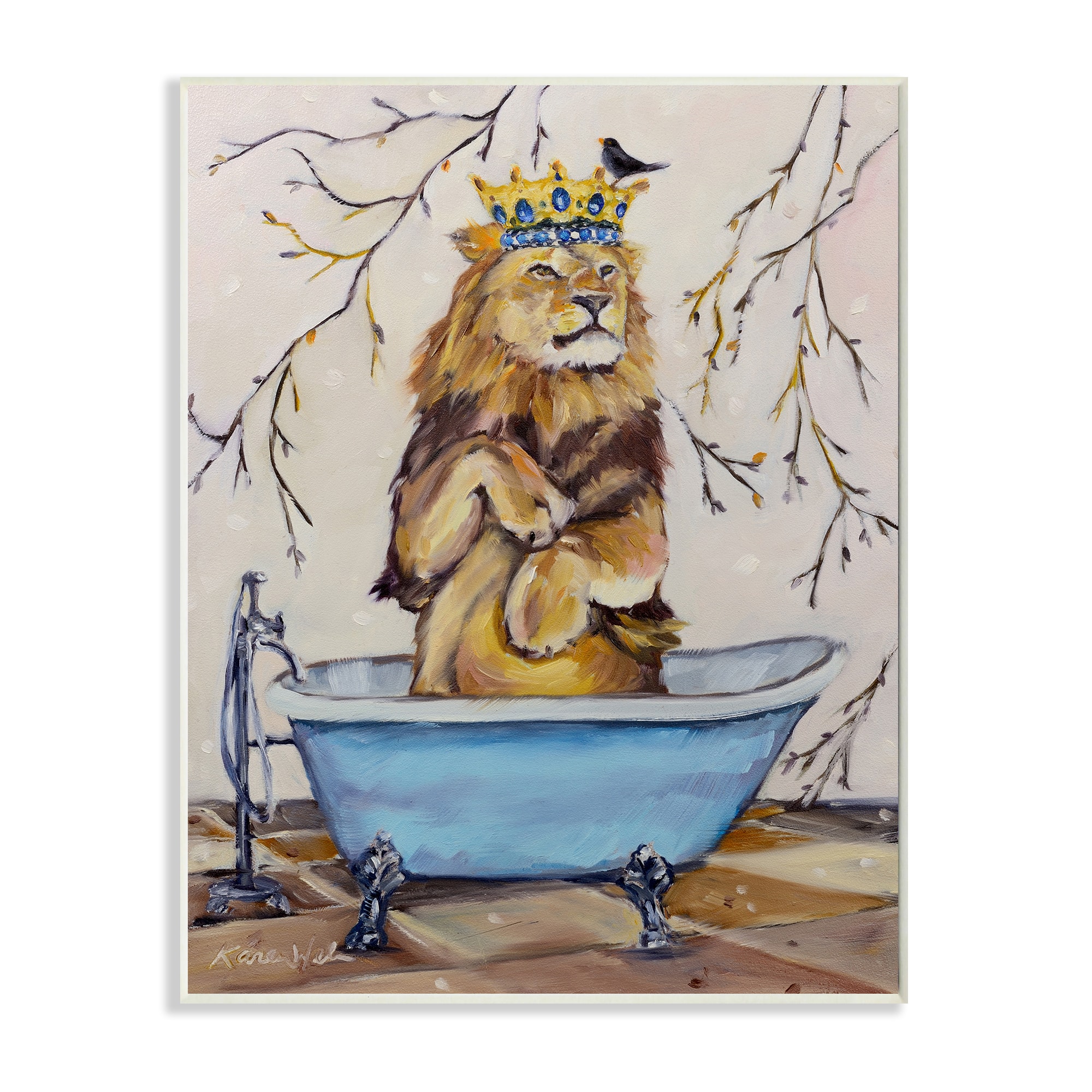 Stupell Industries Regal Jungle Lion in Blue Claw Bath Wall Plaque
