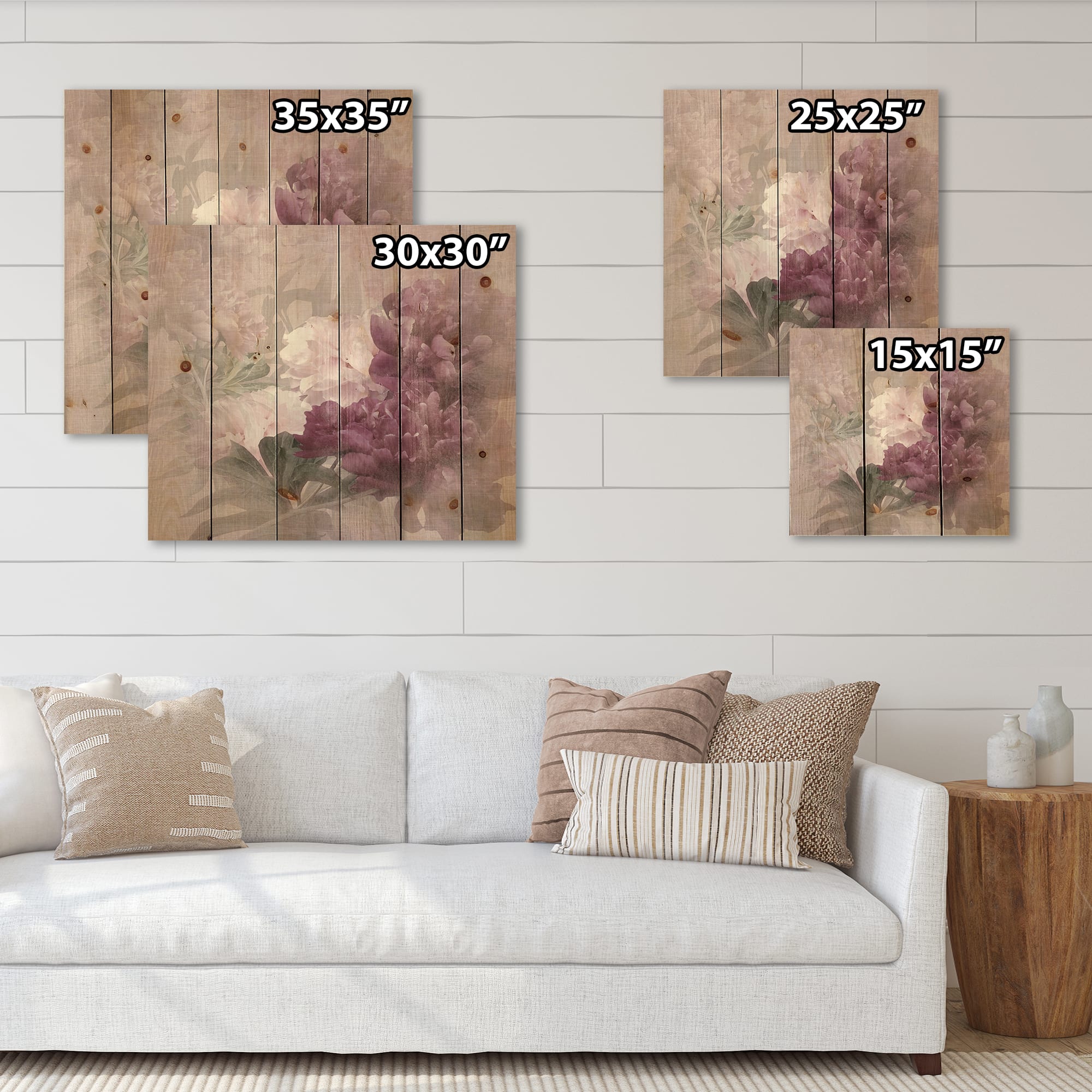 Designart - Vintage Purple and Pink Flowers II - Traditional Print on Natural Pine Wood