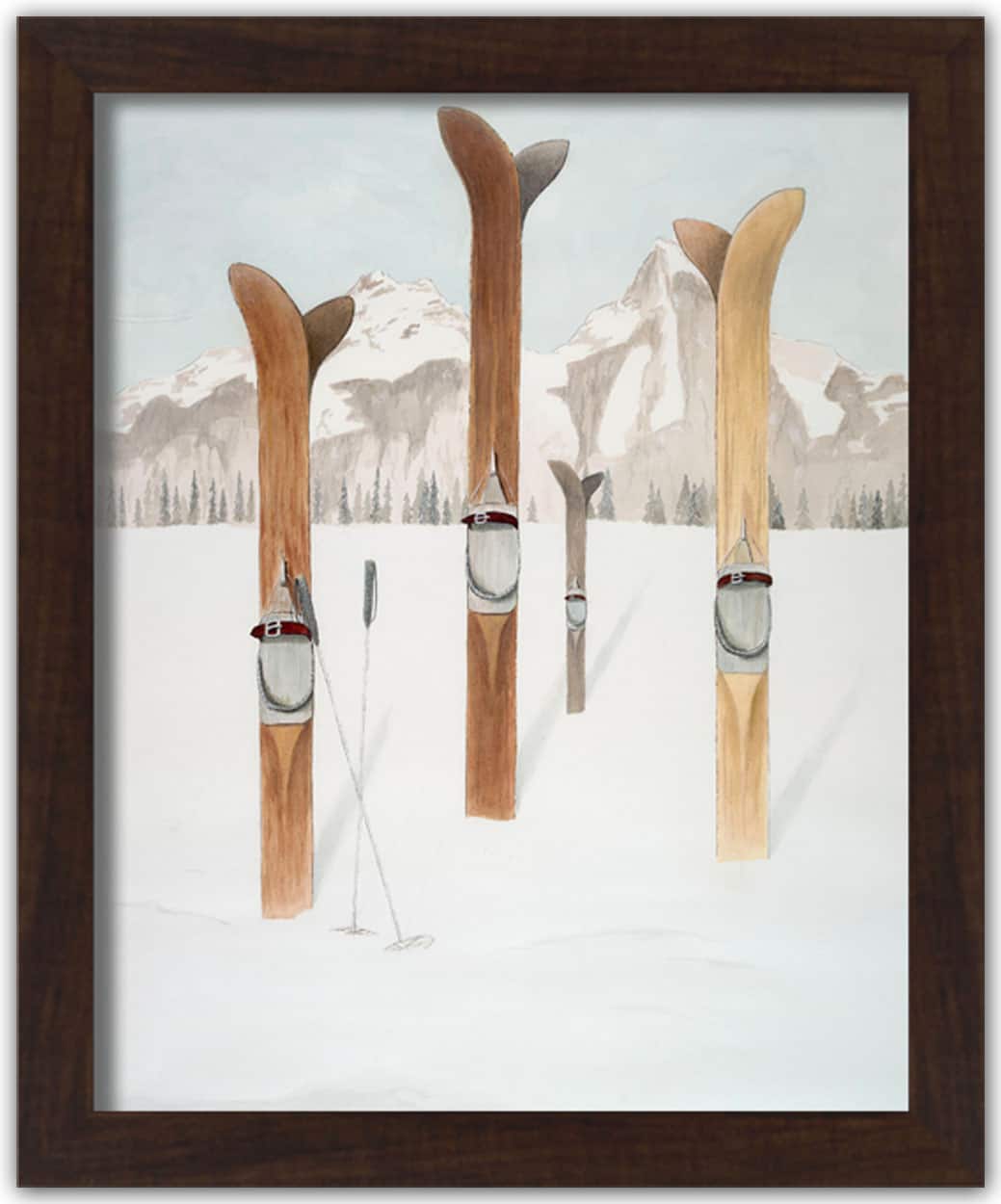 Painted Skis In Snow Black Framed Print Under Plexiglass