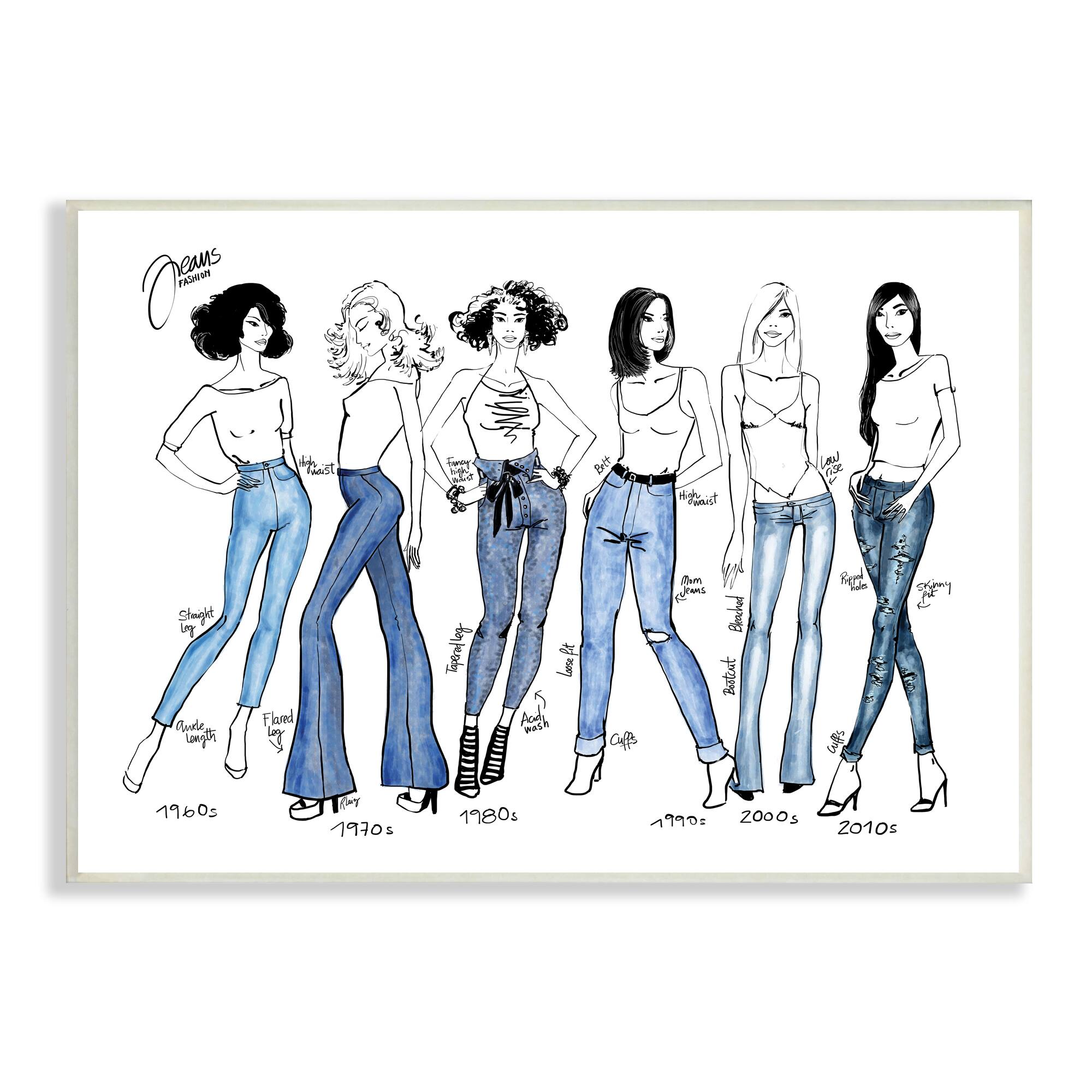 Stupell Industries Denim By Decades Female Fashion Jeans Blue White Wall Plaque