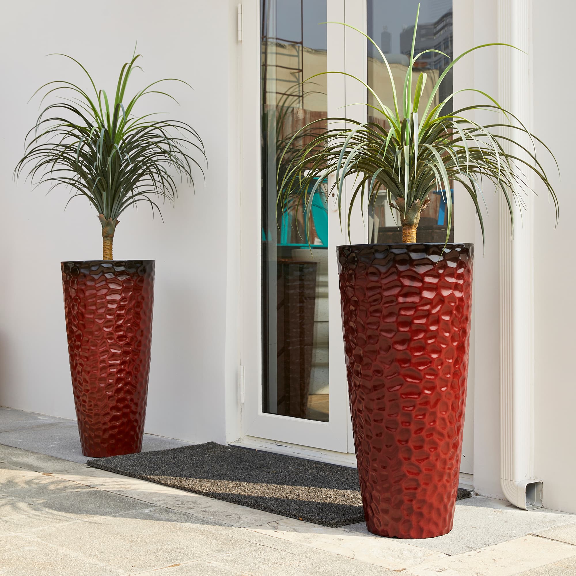 Glitzhome® 31" Eco-Friendly Honeycomb Textured Tall Plastic Planters, 2ct.