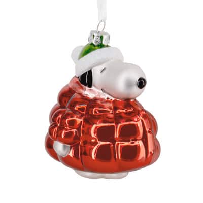 Hallmark Peanuts 4.25″ Snoopy in Puffer Coat Blown Glass Ornament in Red | Michaels