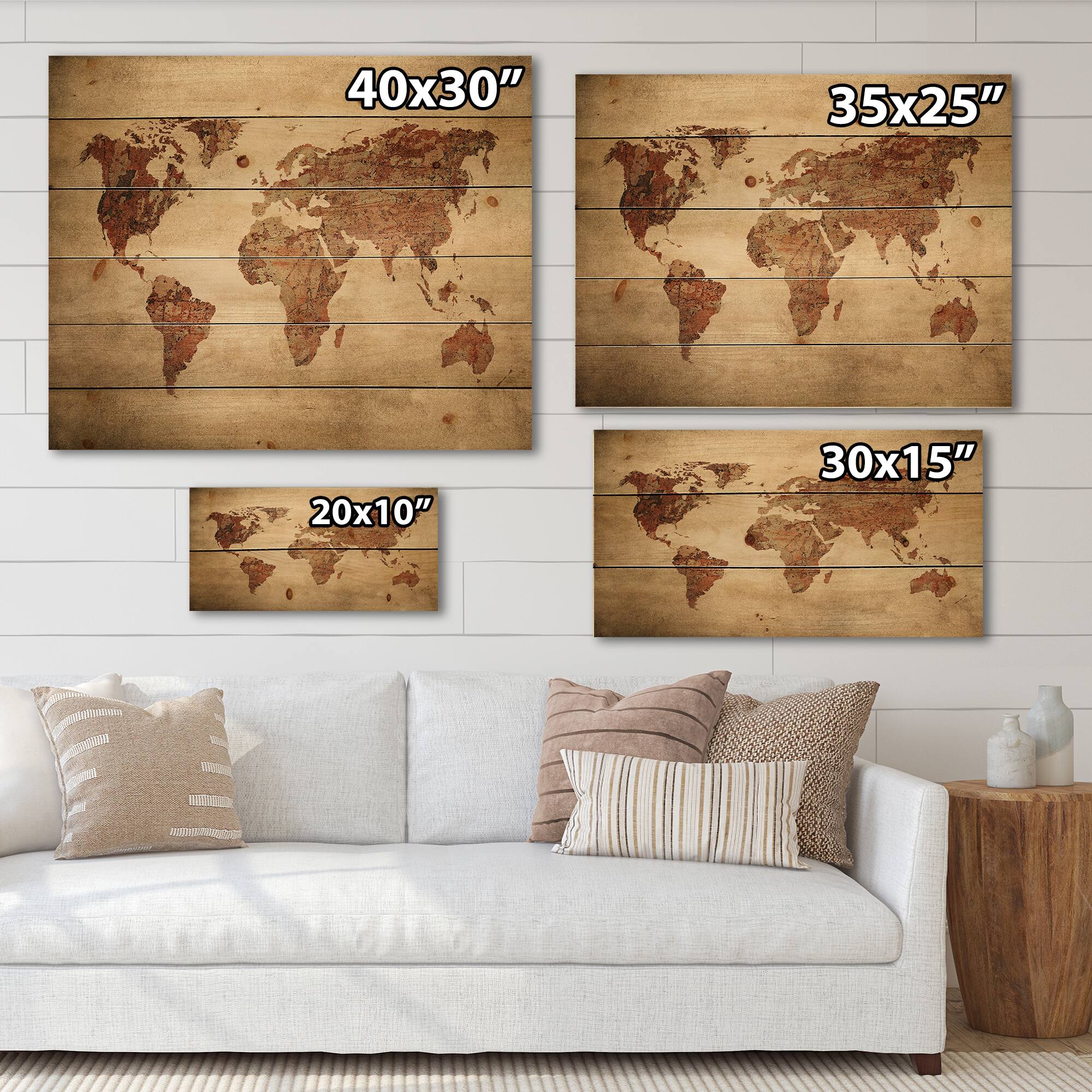 Designart - Ancient Map of The World VII - Vintage Print on Natural Pine Wood