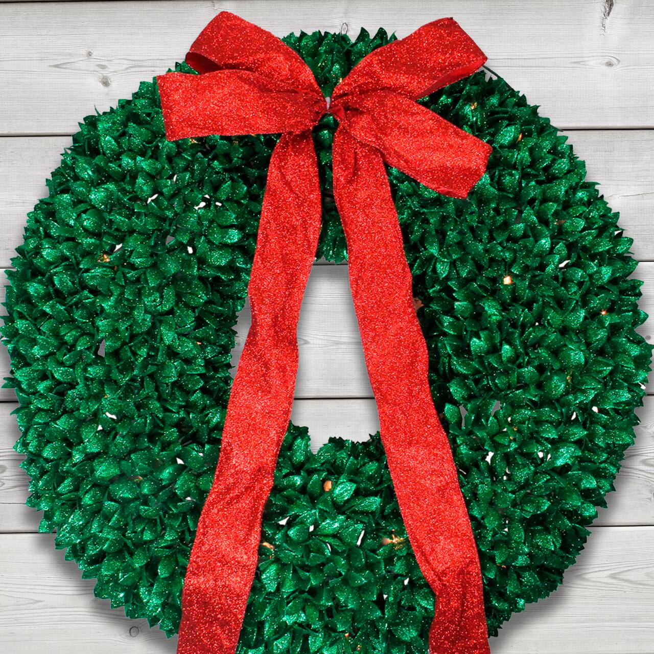 28" Pre-Lit Glittered Leaves Artificial Christmas Wreath