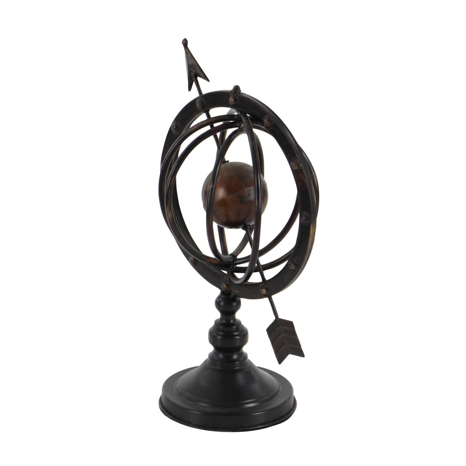 17" Brown Metal Industrial Armillary Sphere Sculpture