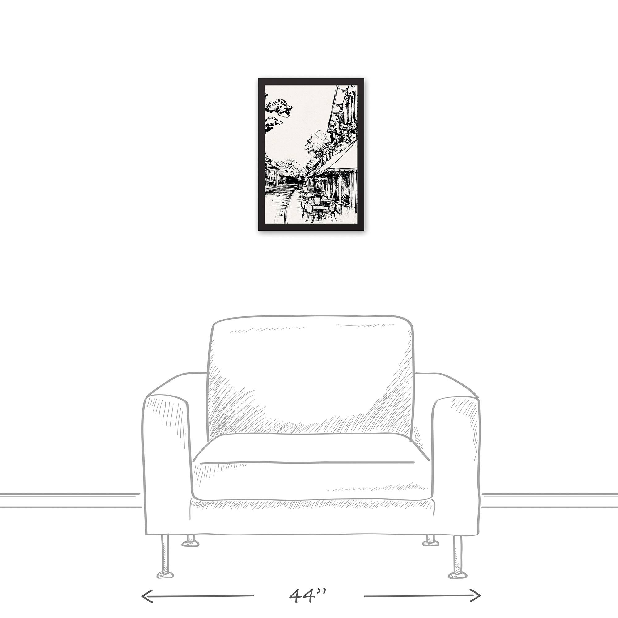 Sketched City Scene Canvas Wall Art in Black Frame