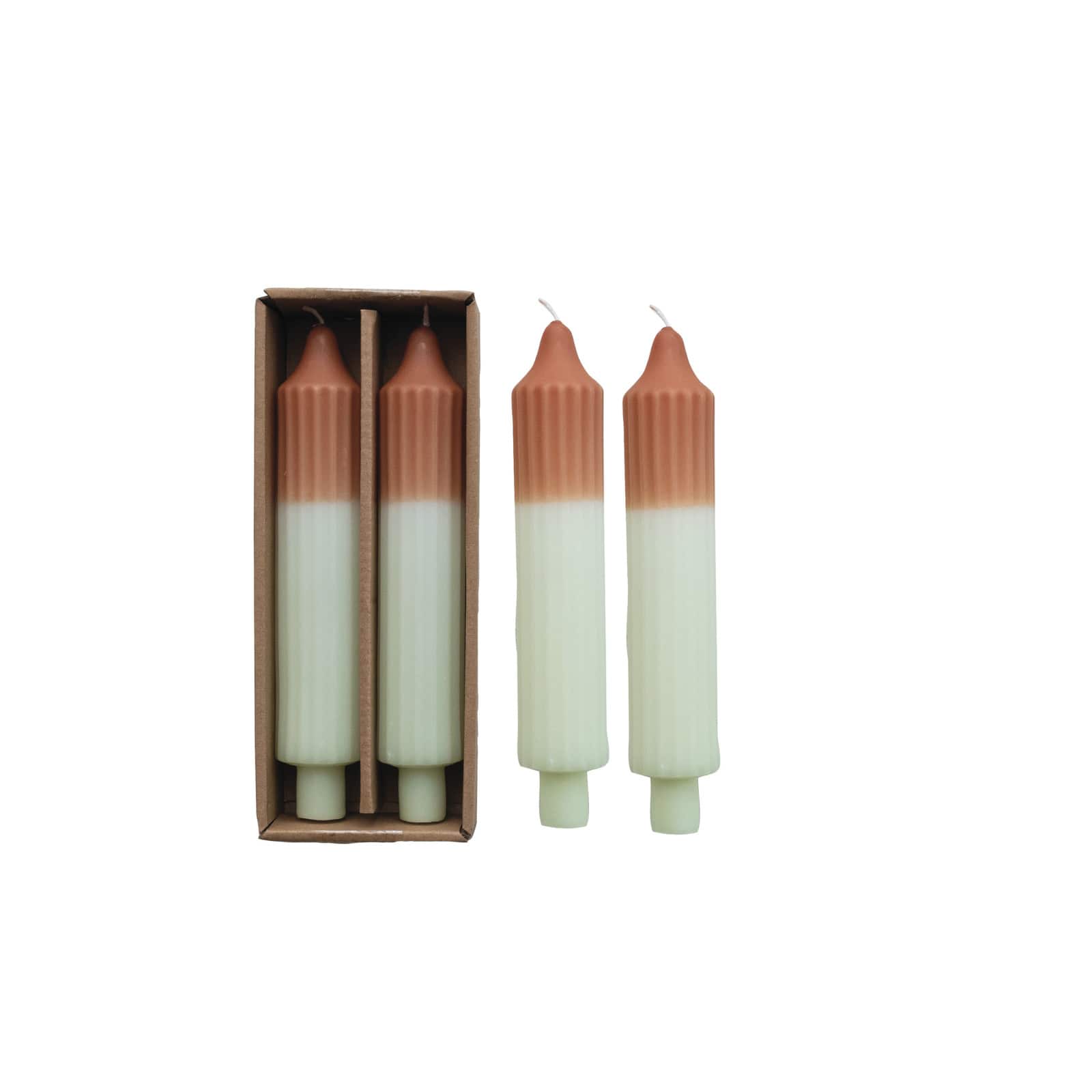 Hello Honey&#xAE; 8&#x22; Camel &#x26; White Unscented Pleated Taper Candles, 2ct.