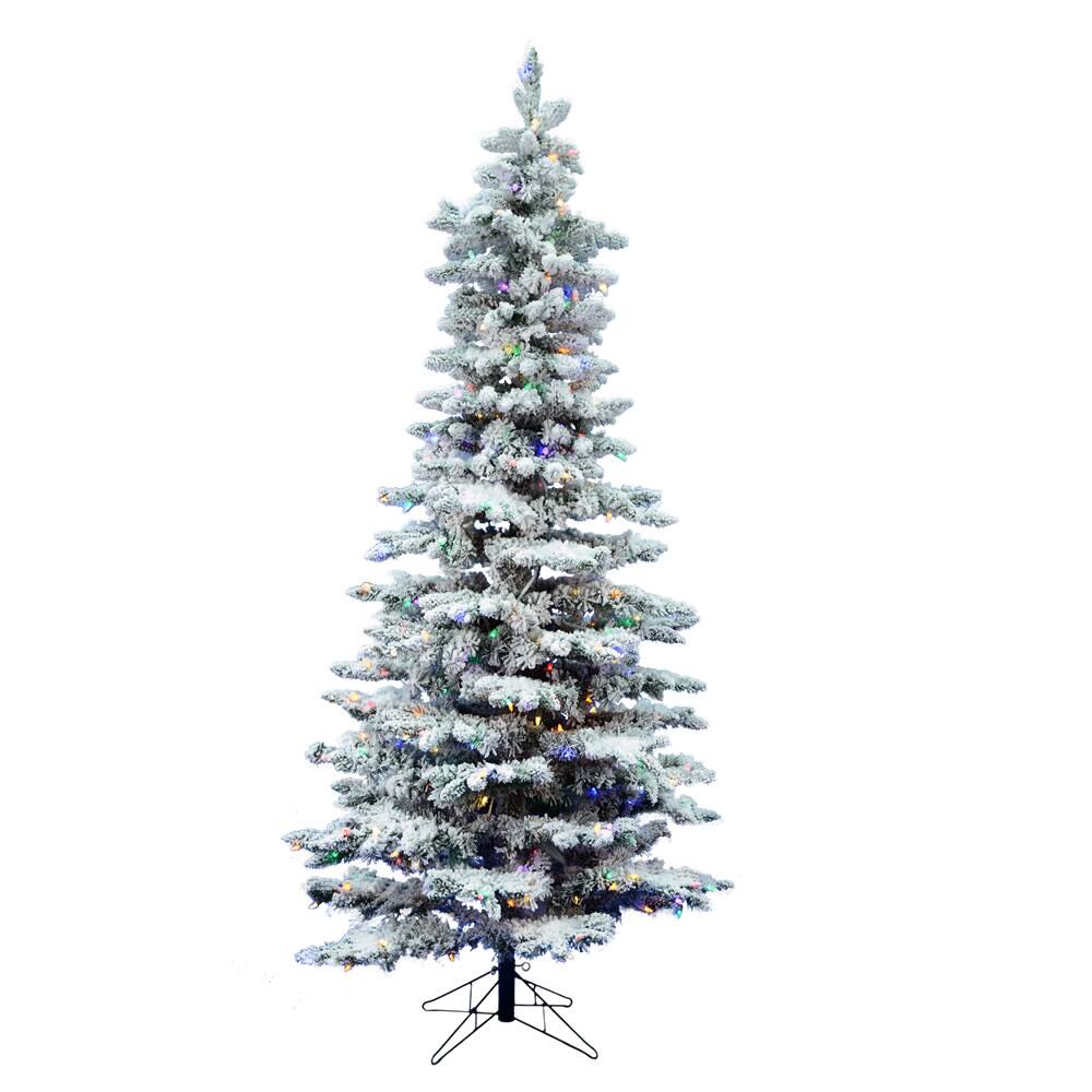 6.5ft. Pre-Lit Slim Flocked Utica Fir Artificial Christmas Tree, Multicolor Dura-Lit® LED Lights