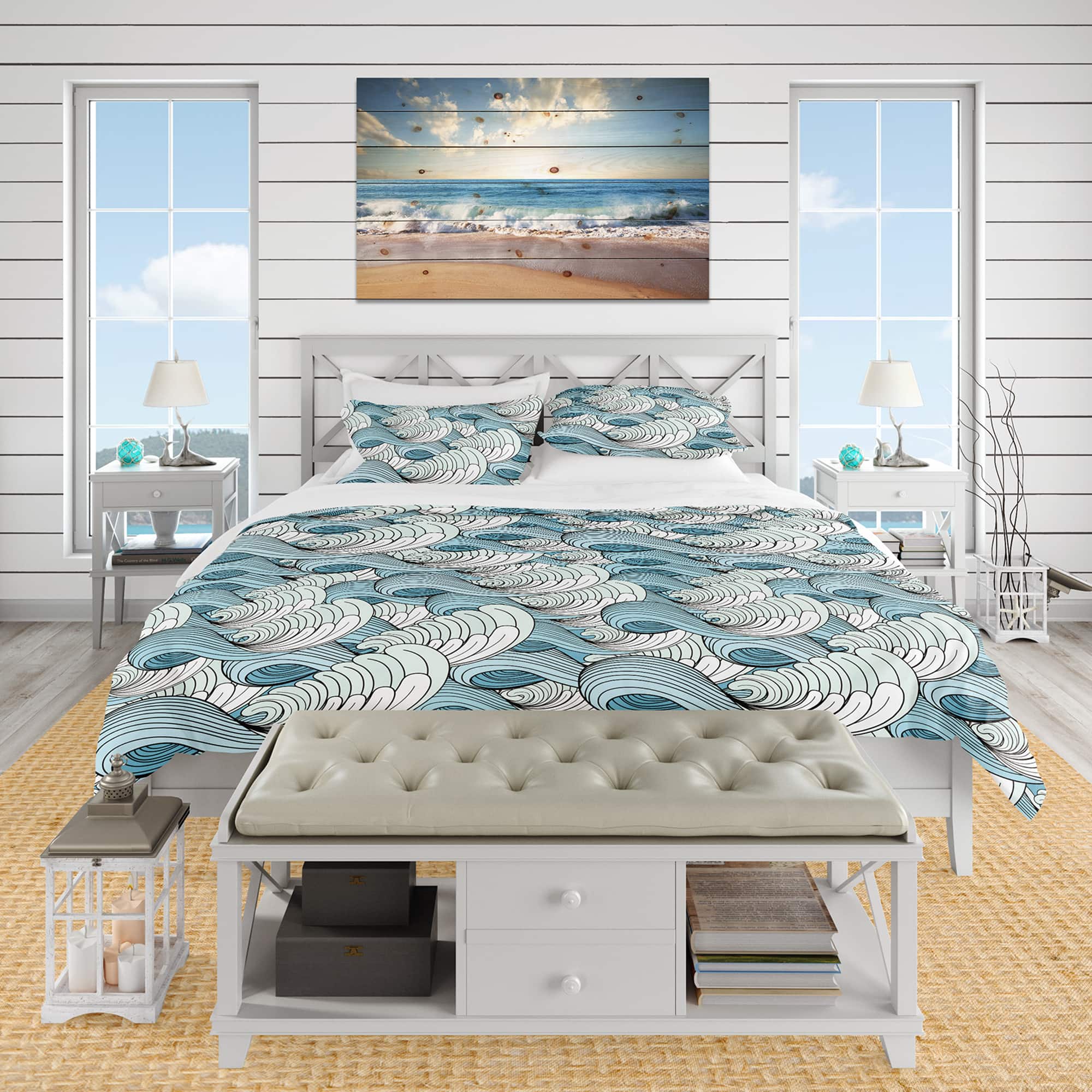 Designart Great Wave Inspiration Coastal Pattern Duvet Cover Set