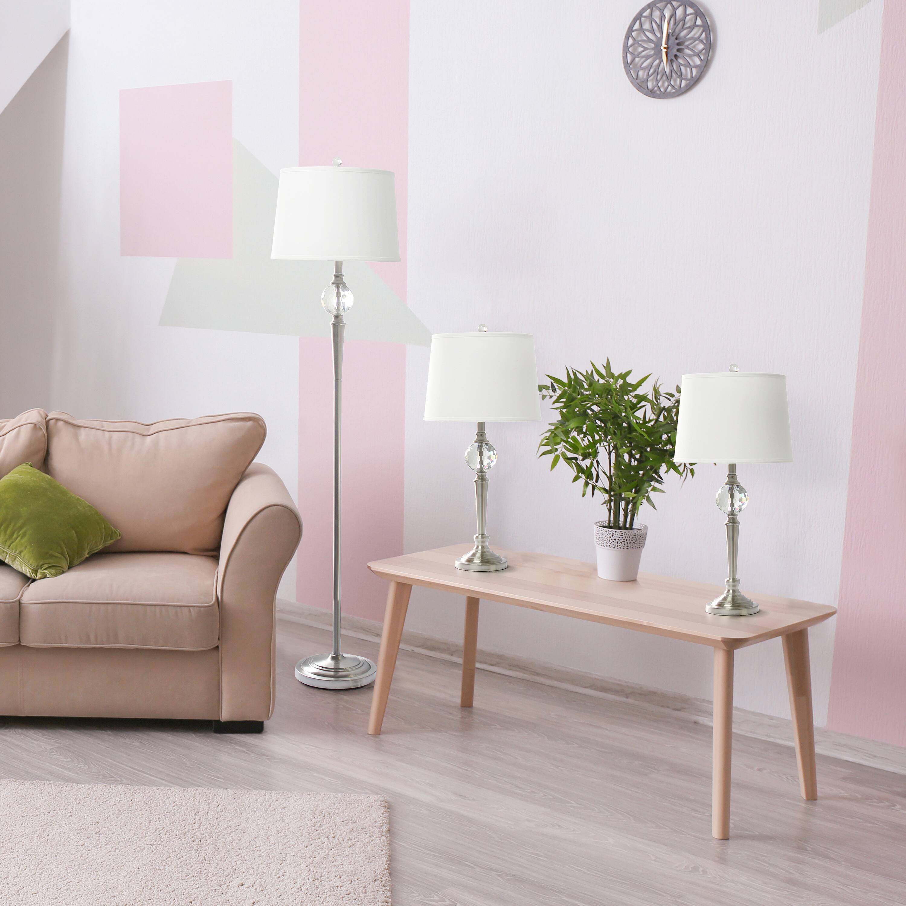 Lalia Home Brushed Nickel Crystal Drop Table and Floor Lamp Set