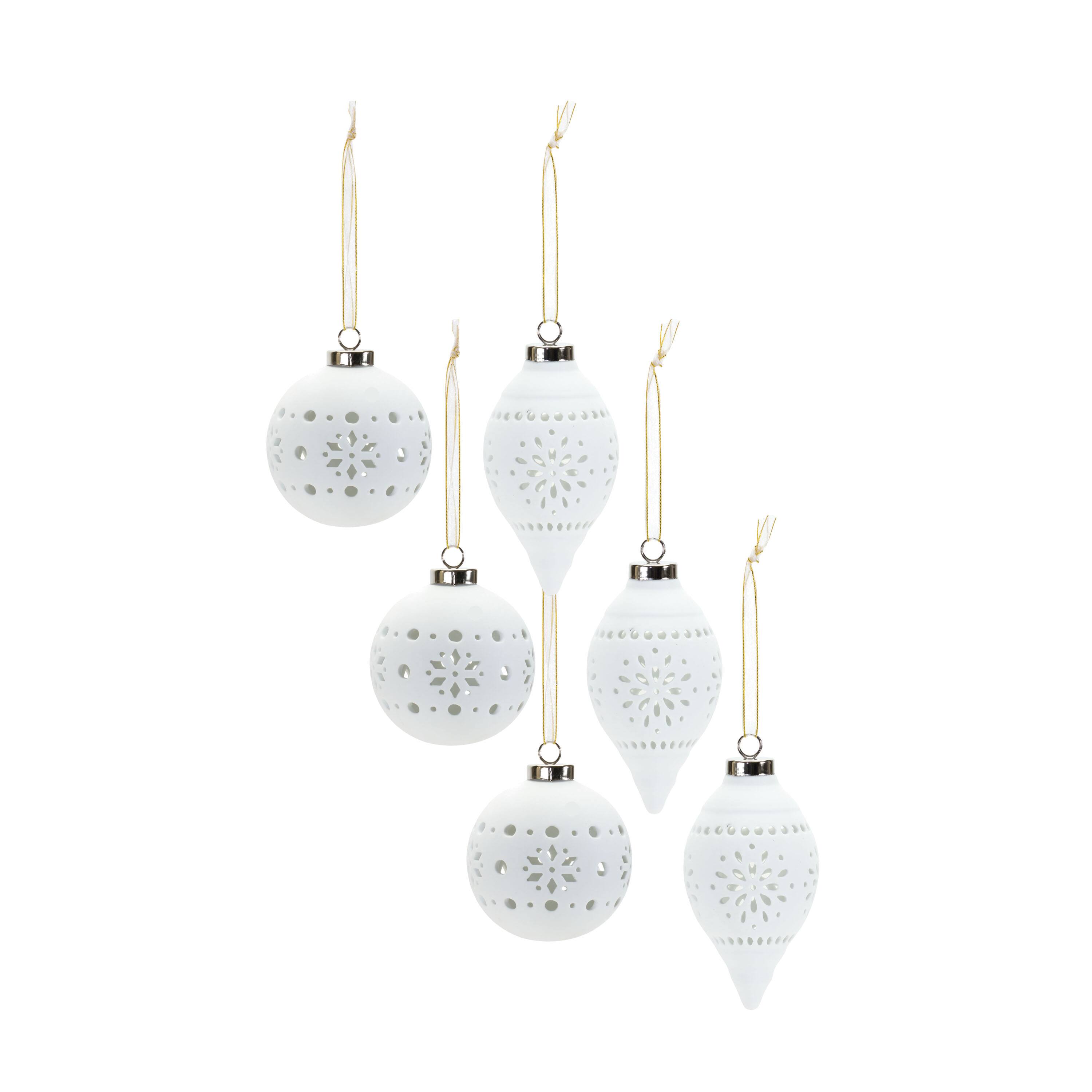 6 Pack White Onion &#x26; Ball Porcelain Ornaments