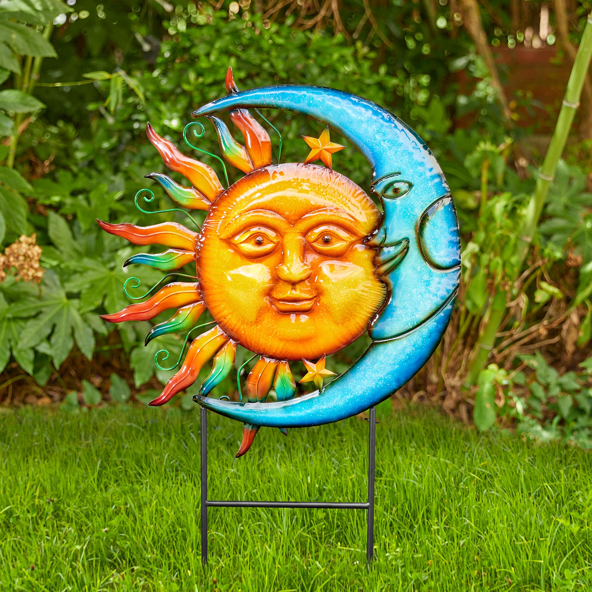 Glitzhome&#xAE; 36.25&#x22; Metal Sun &#x26; Moon Garden Stake or Wall D&#xE9;cor