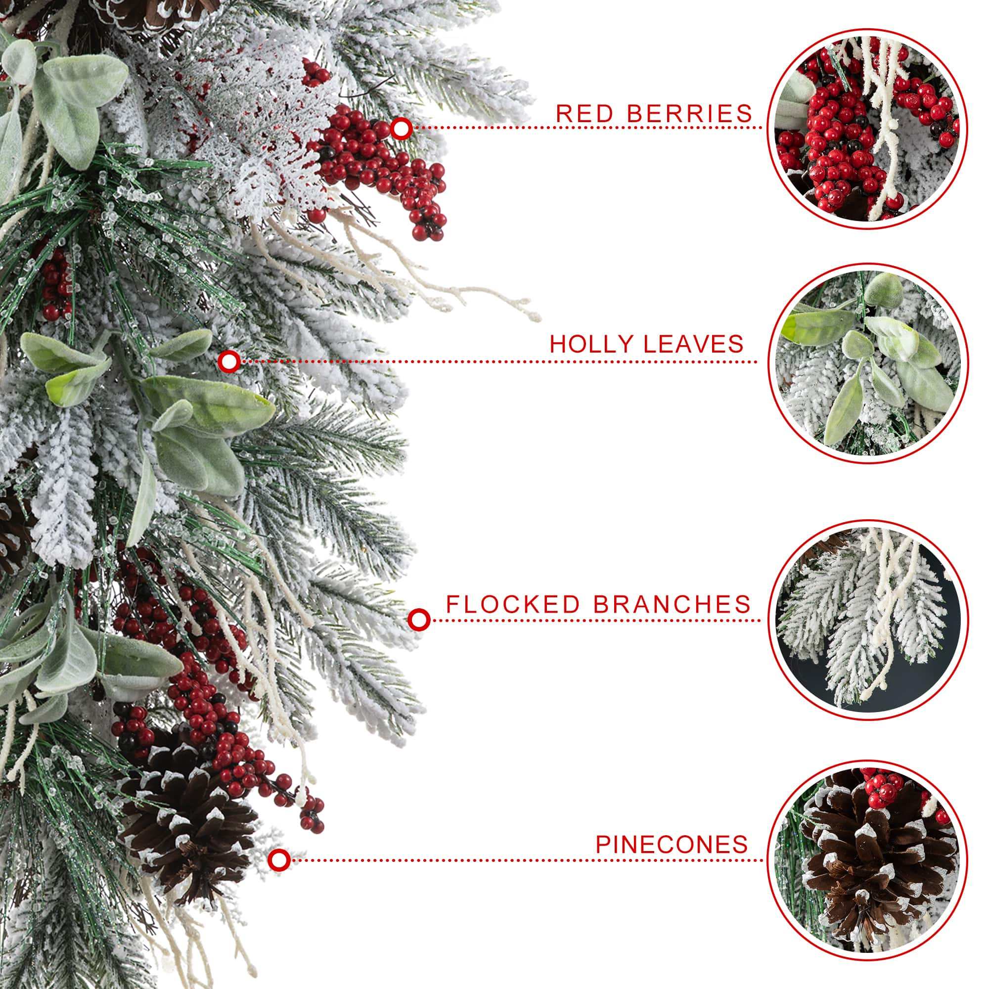 Glitzhome&#xAE; 28&#x22;Christmas Flocked Pinecone &#x26; Berry Teardrop