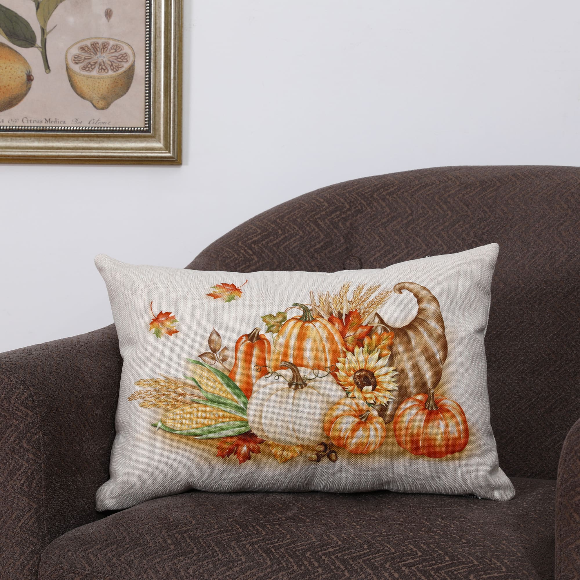 Glitzhome&#xAE; Faux Burlap Thanksgiving Cornucopia Pillow