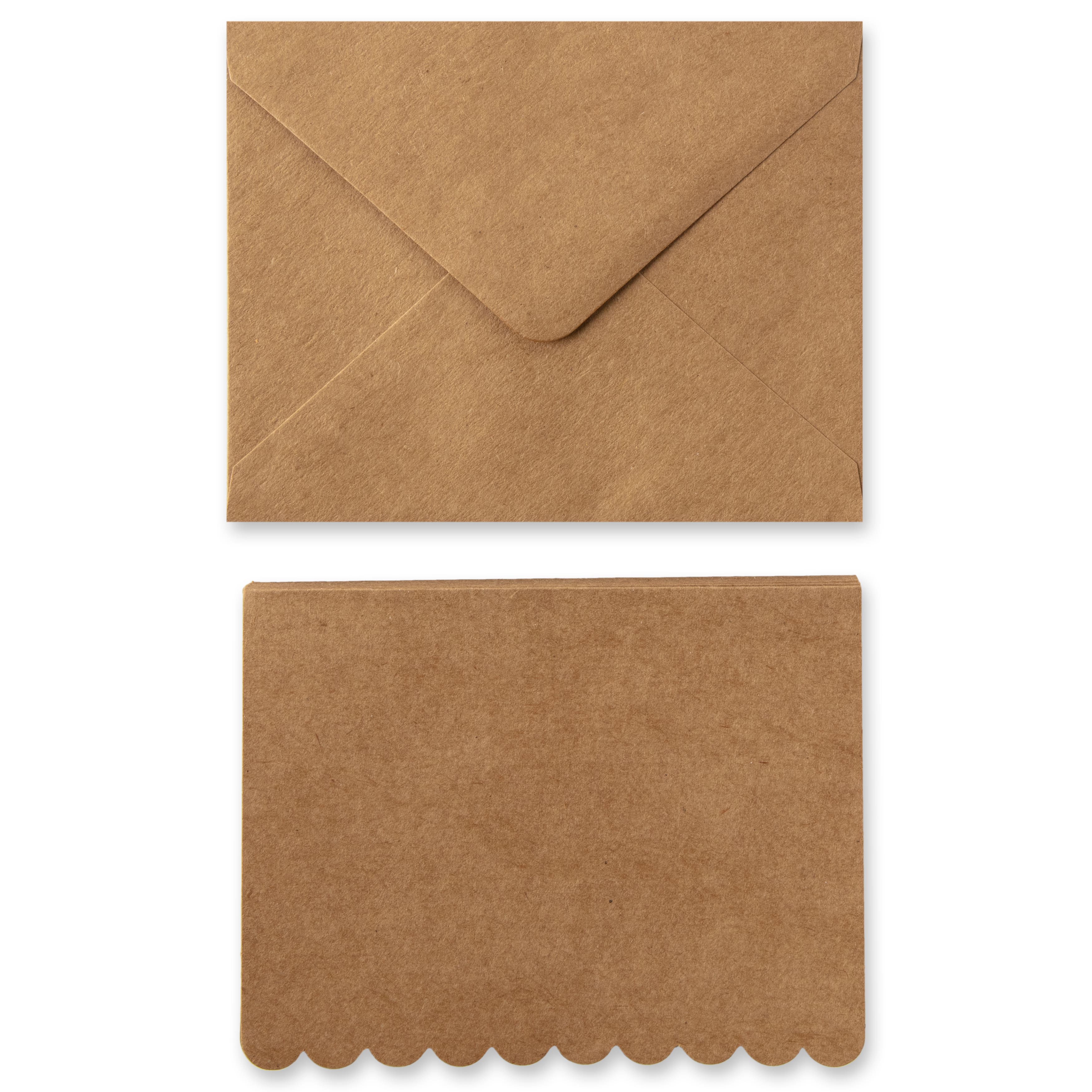 12 Packs: 10 ct. (120 total) 4.25&#x22; x 5.5&#x22; Kraft Scalloped Folded Cards &#x26; Envelopes by Recollections&#x2122;