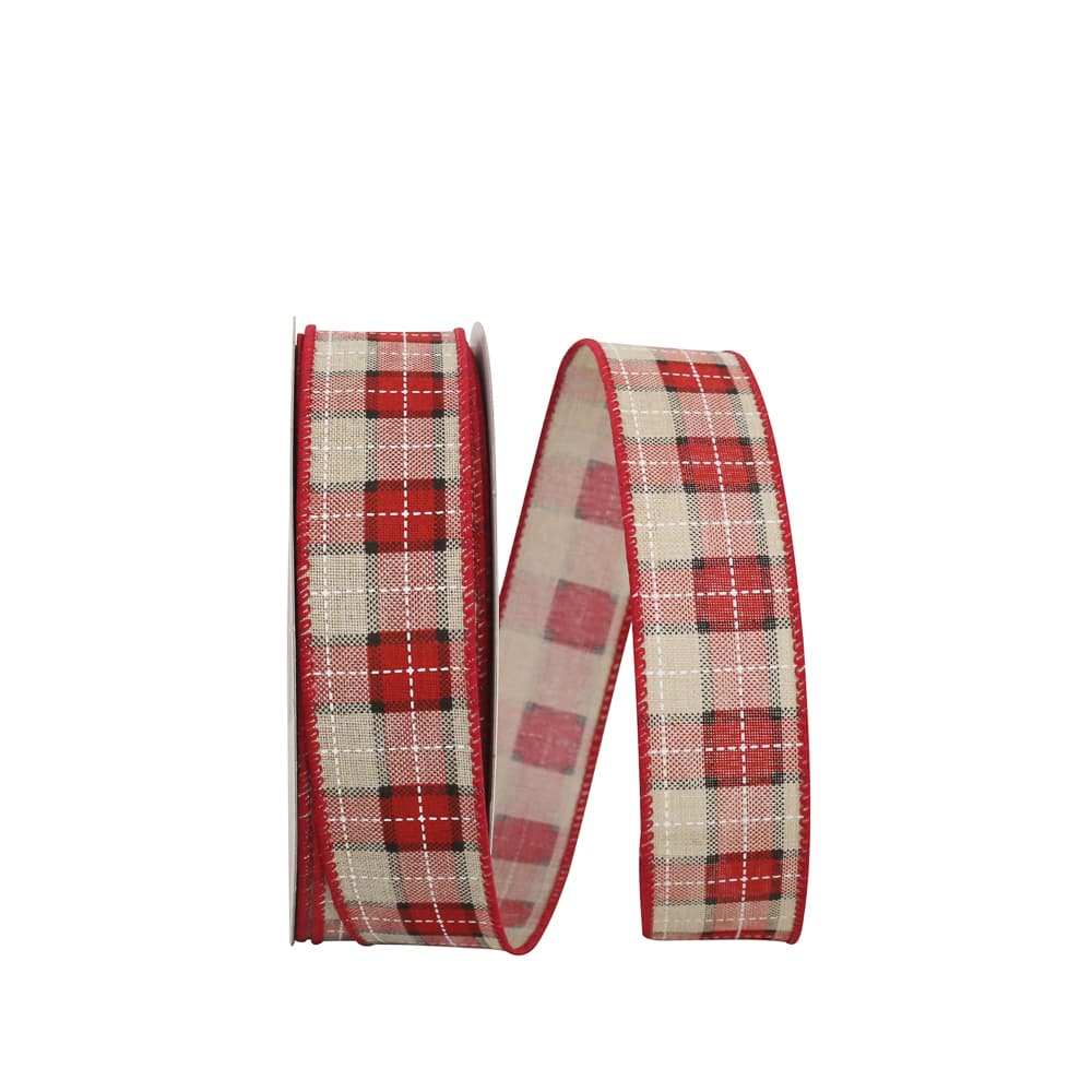 JAM Paper 1.5&#x22; x 20yd. Stitched Linen Wired Plaid Lauren Ribbon