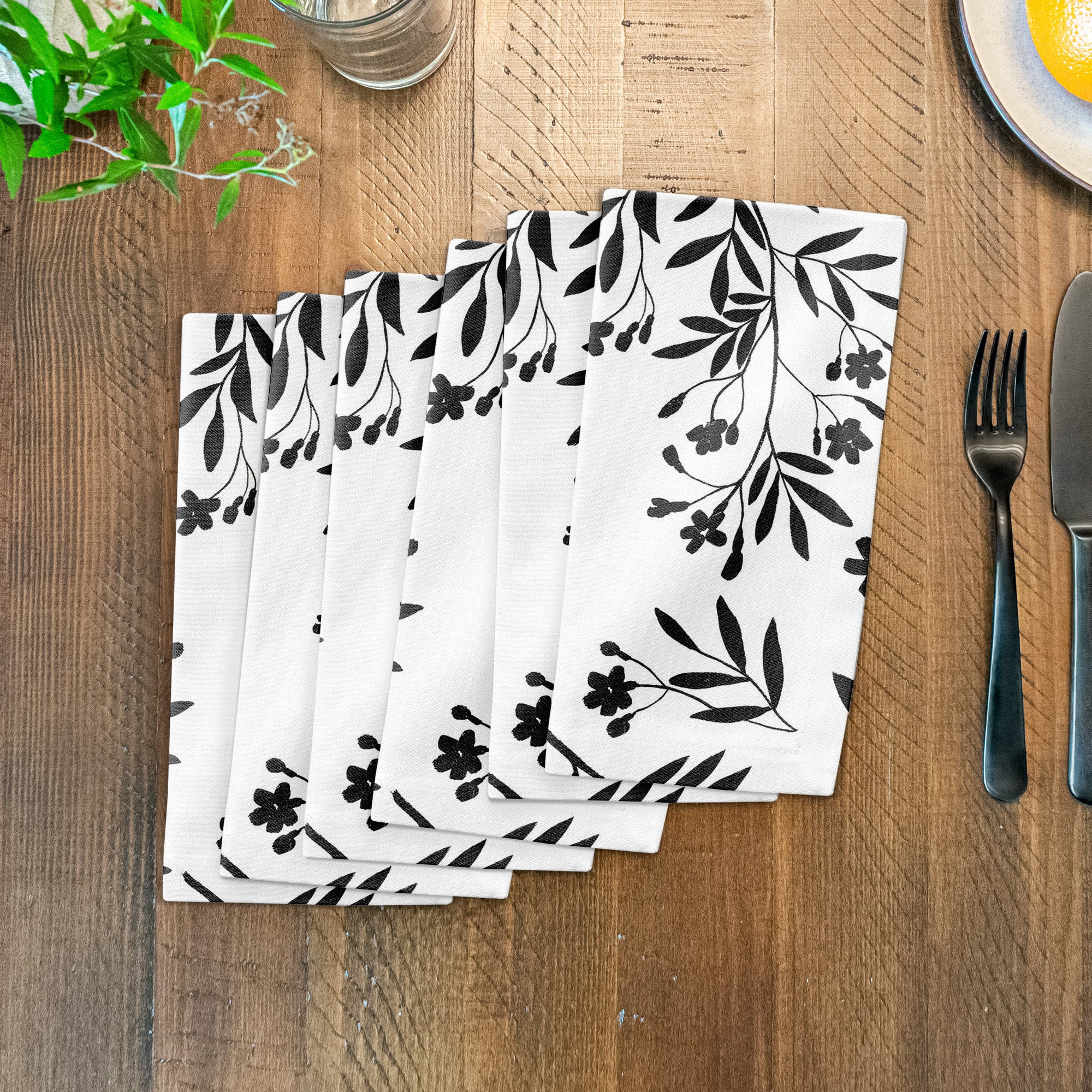 Monochromatic Floral Bunch 10" x 10" Cotton Twill Napkin