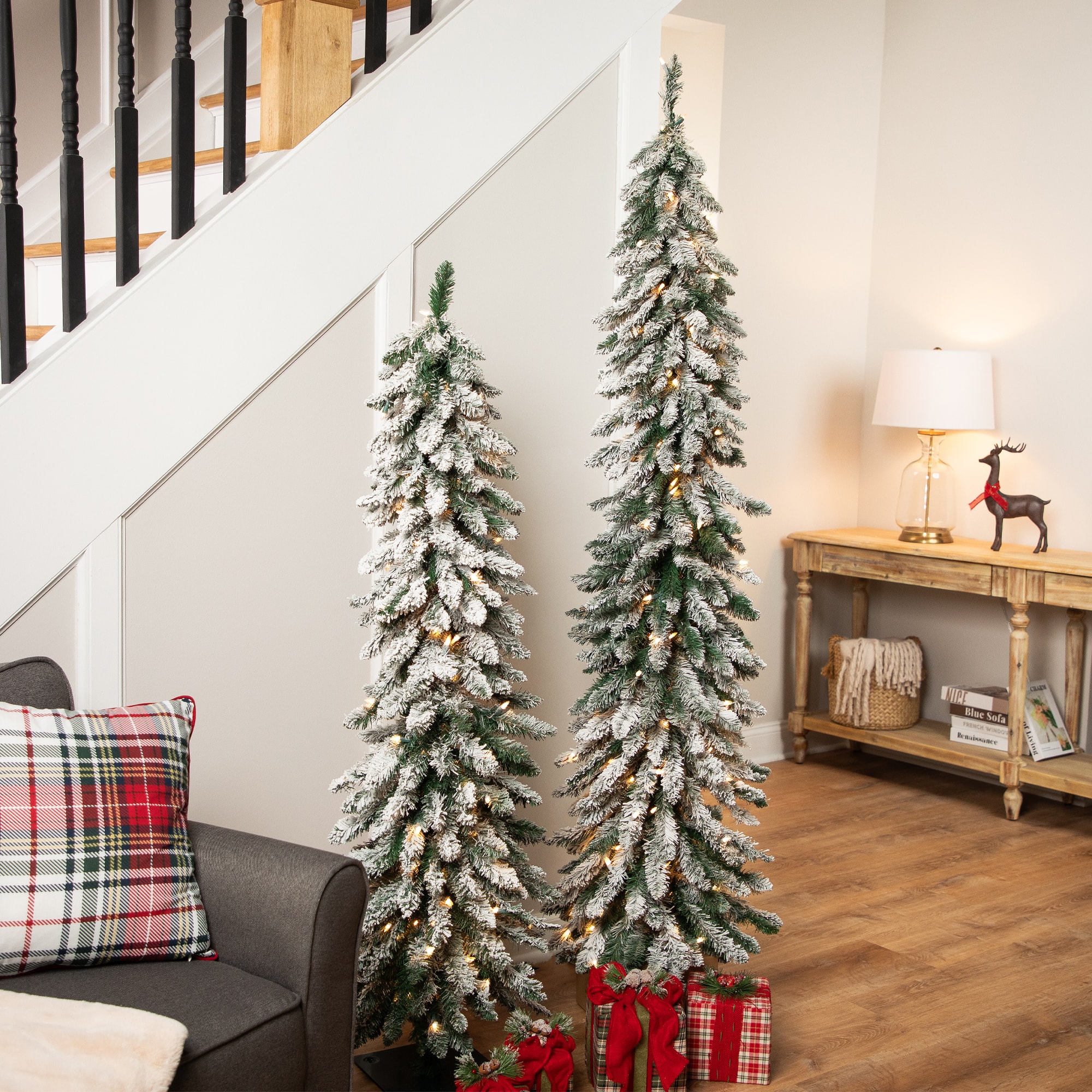 6ft. Pre-Lit Pencil Flocked Alpine Artificial Christmas Tree, Clear Lights