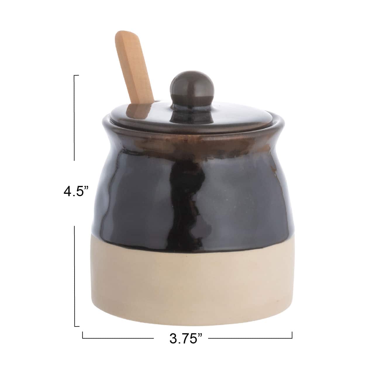 Hello Honey® 4.4" Black Stoneware Sugar Pot with Lid & Wood Spoon