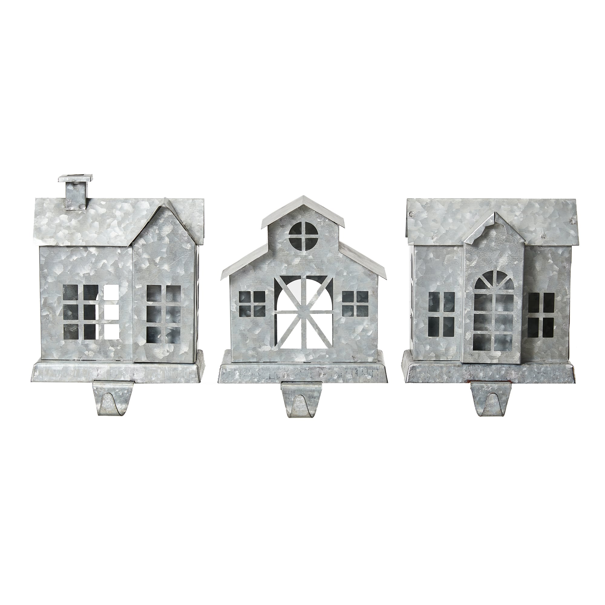 Glitzhome® 7" Galvanized House Stocking Holder Set