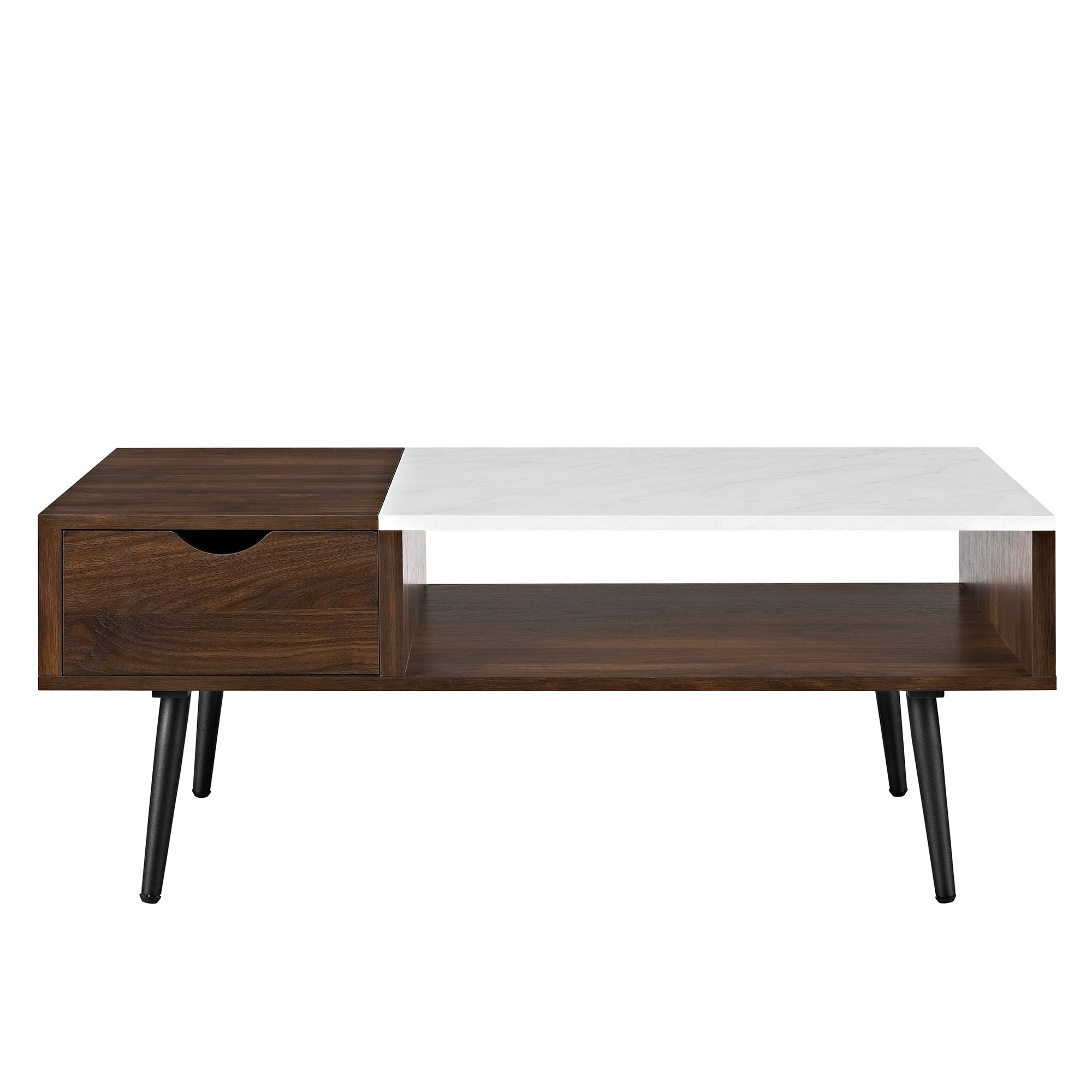 Dark Walnut Mid Century Modern Faux Marble Coffee Table