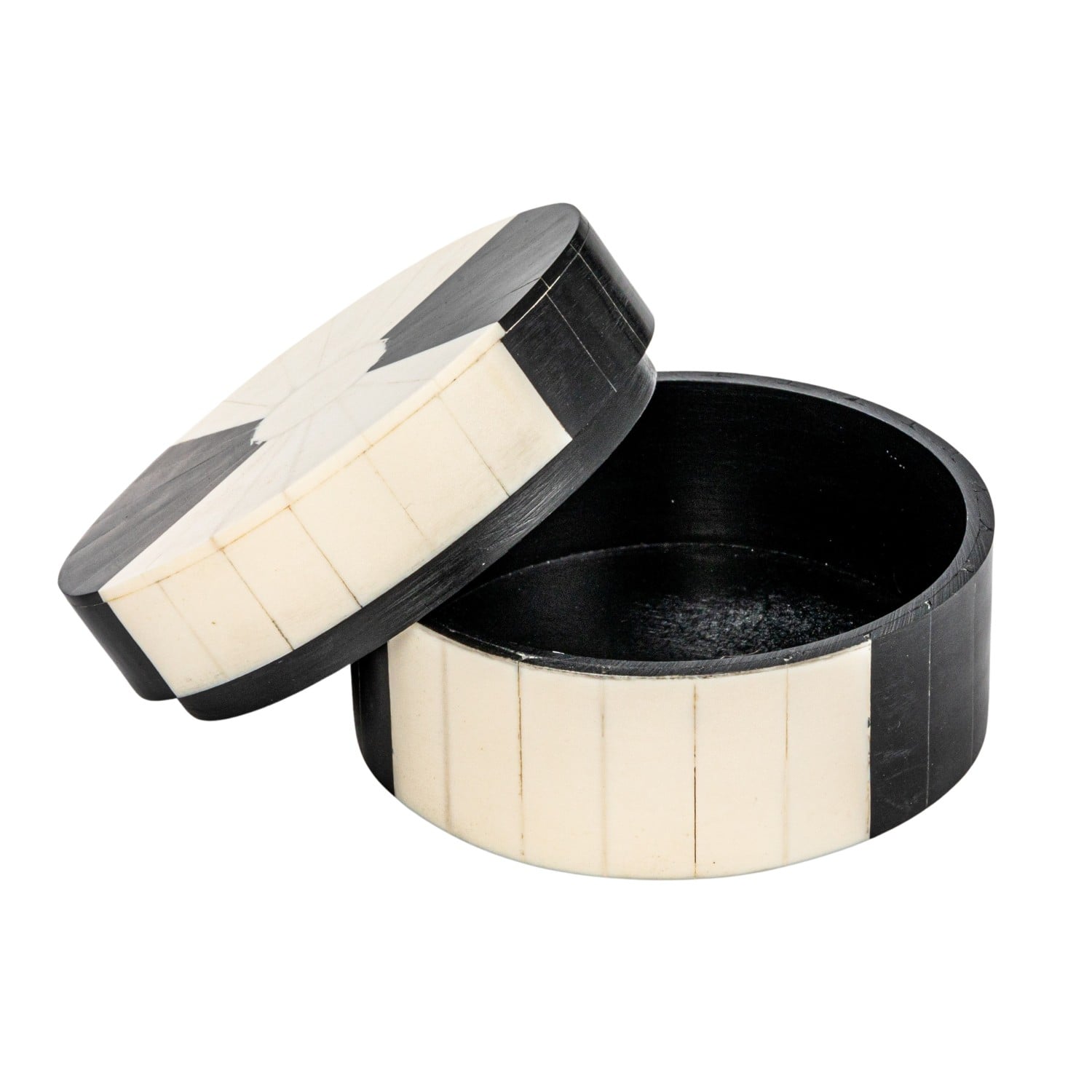 Hello Honey® 4.5" Black & White Striped Round Reclaimed Wood Box