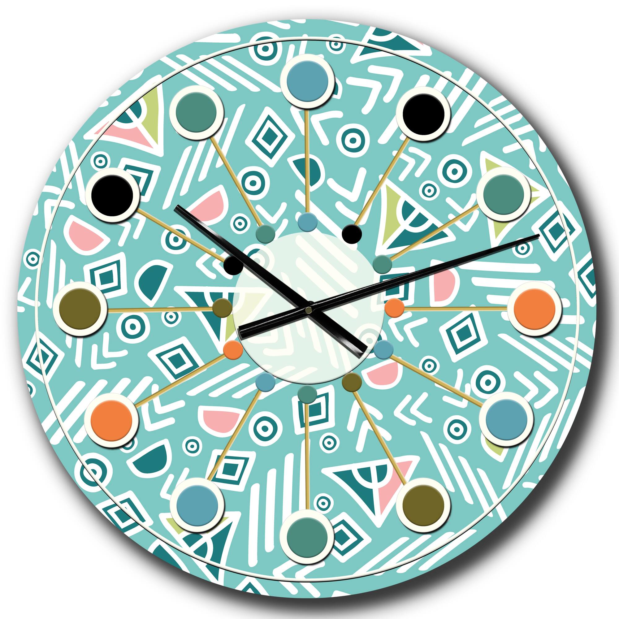 Designart &#x27;Pastel Tribal Retro Pattern Mid-Century Modern Wall Clock