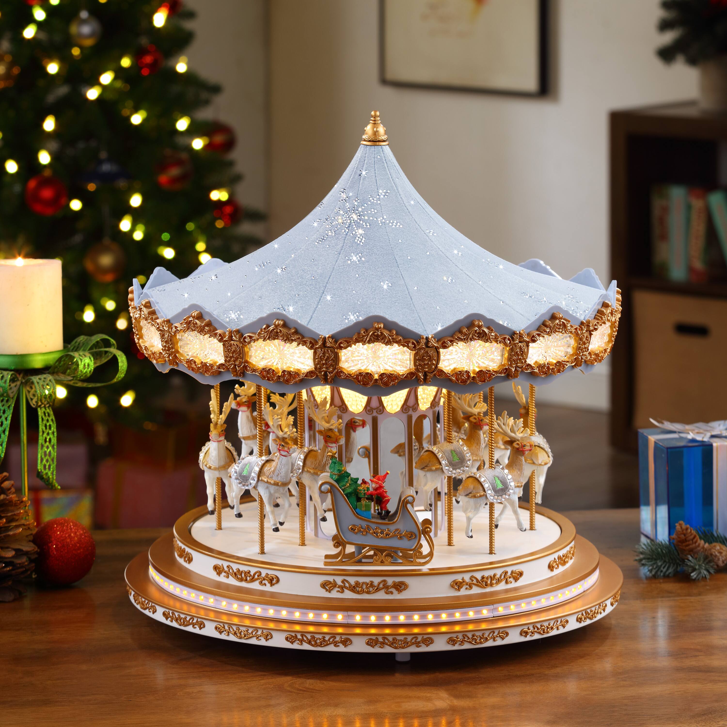 90th Anniversary Collection 17" Ice Blue Animated & Musical LED Crystal Carousel Accent