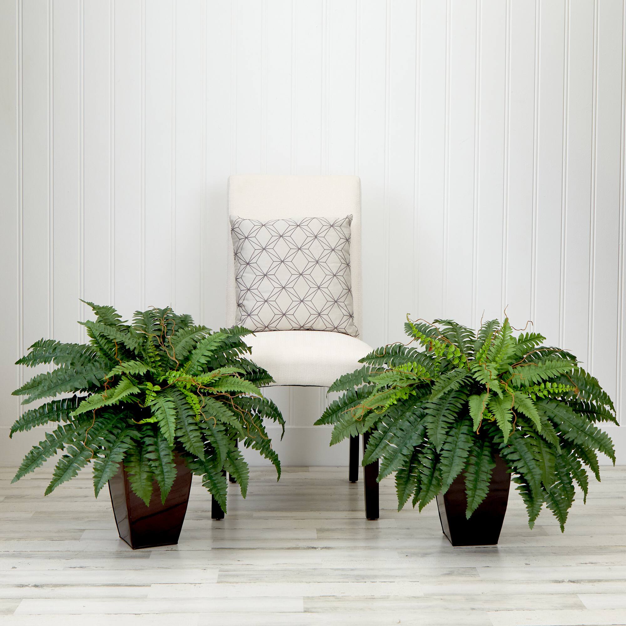23&#x22; Artificial Boston Fern Plant with Tapered Bronze Square Metal Planter