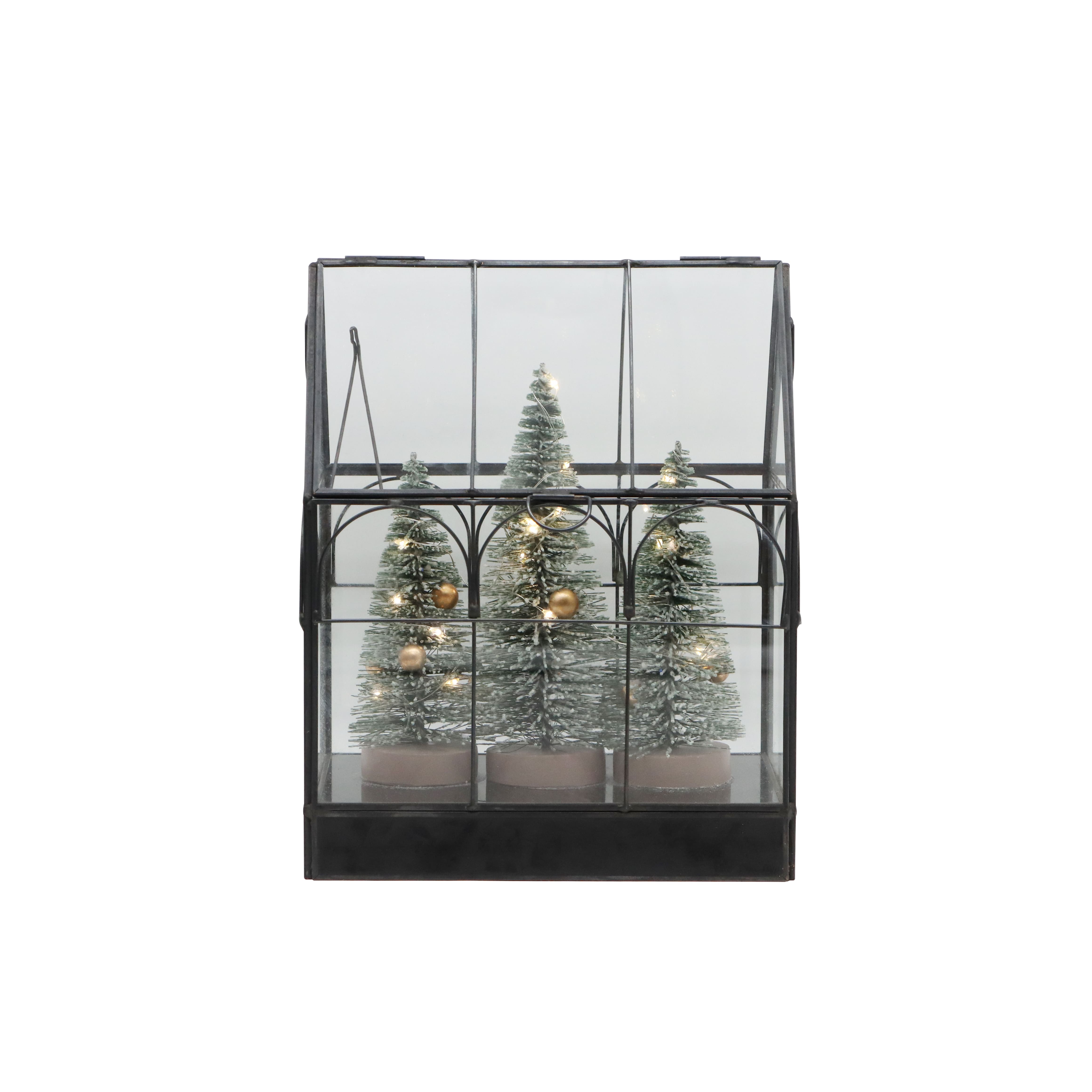 Black Christmas Tree Greenhouse LED Lighted Lantern by Ashland&#xAE;