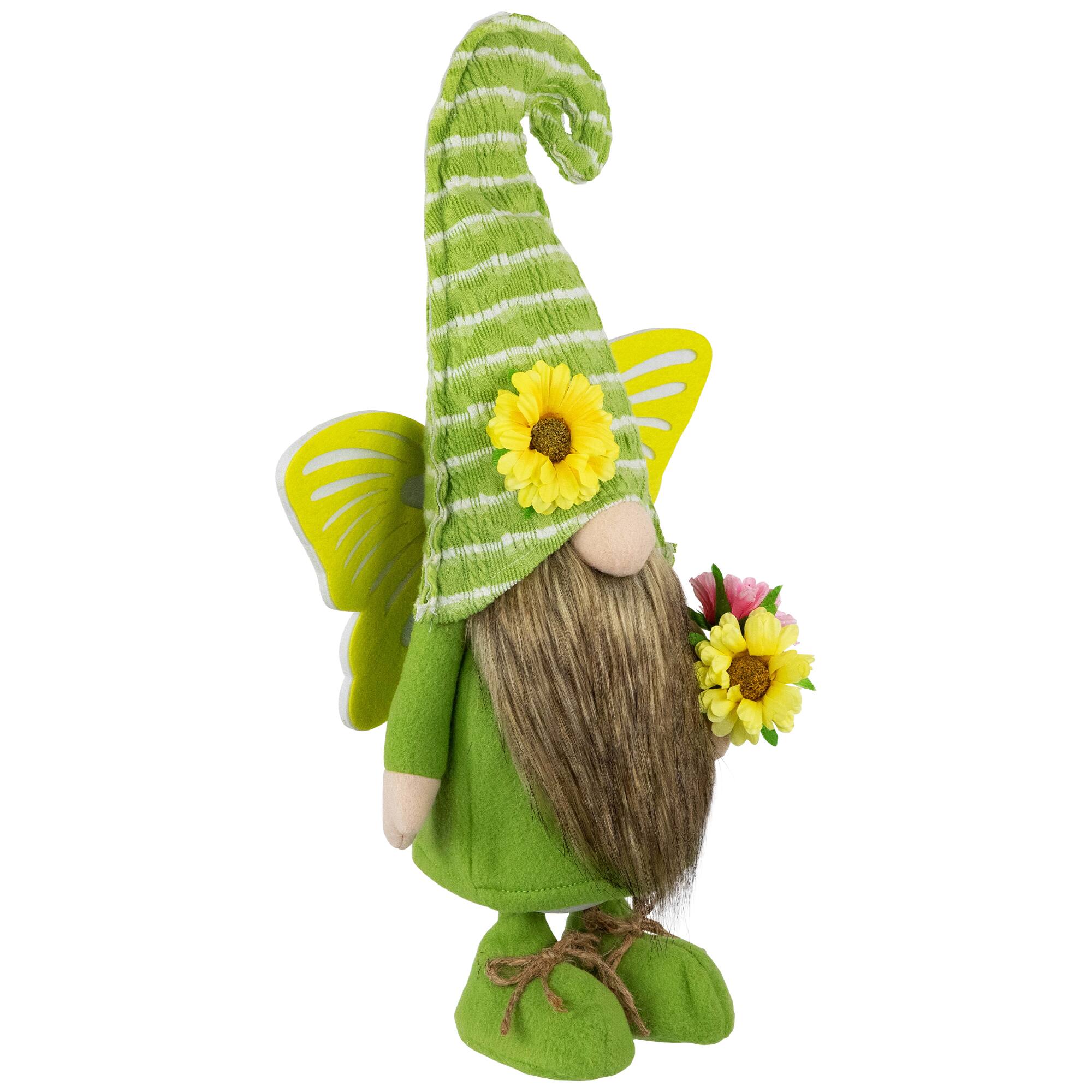 16" Green & Yellow Butterfly Gnome Spring Figurine