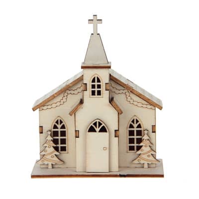 4.5" Unfinished Village Church DIY LED Wood Décor by Make Market® image